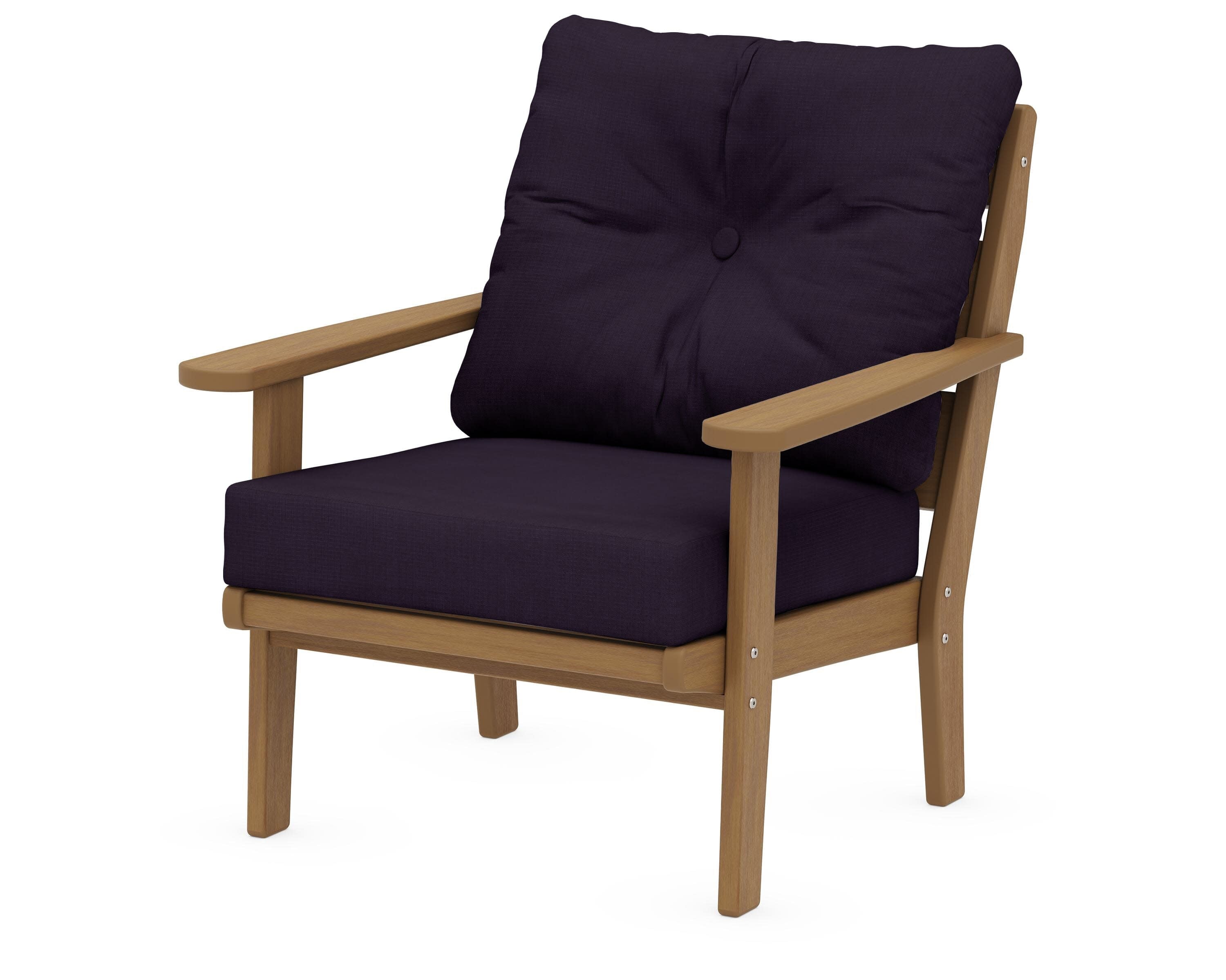 Lakeside Deep Seating Chair in Natural / Navy Linen