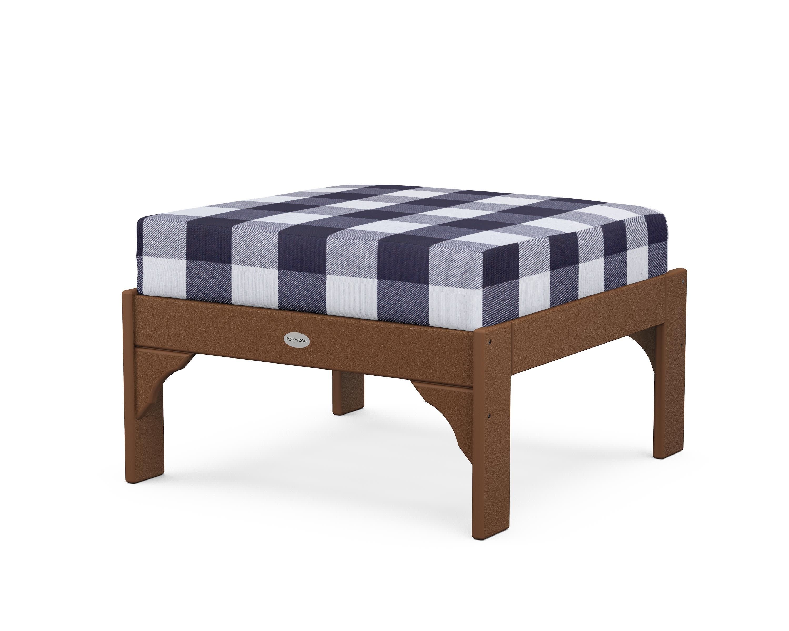 Vineyard Deep Seating Ottoman in Teak / Buffalo Plaid Navy