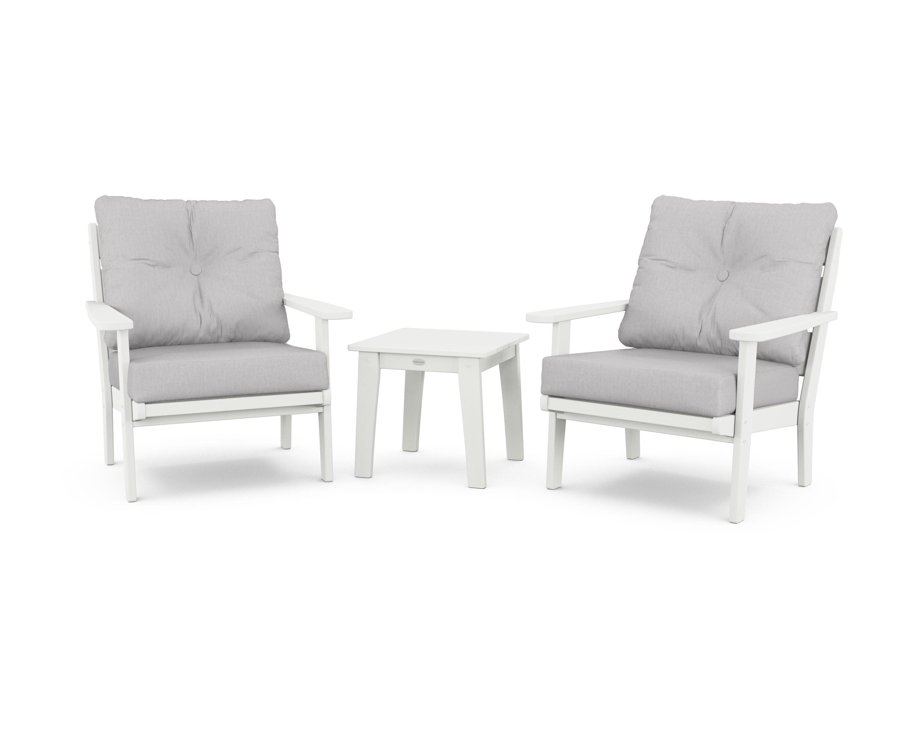 Lakeside 3-Piece Deep Seating Chair Set in Vintage White / Granite