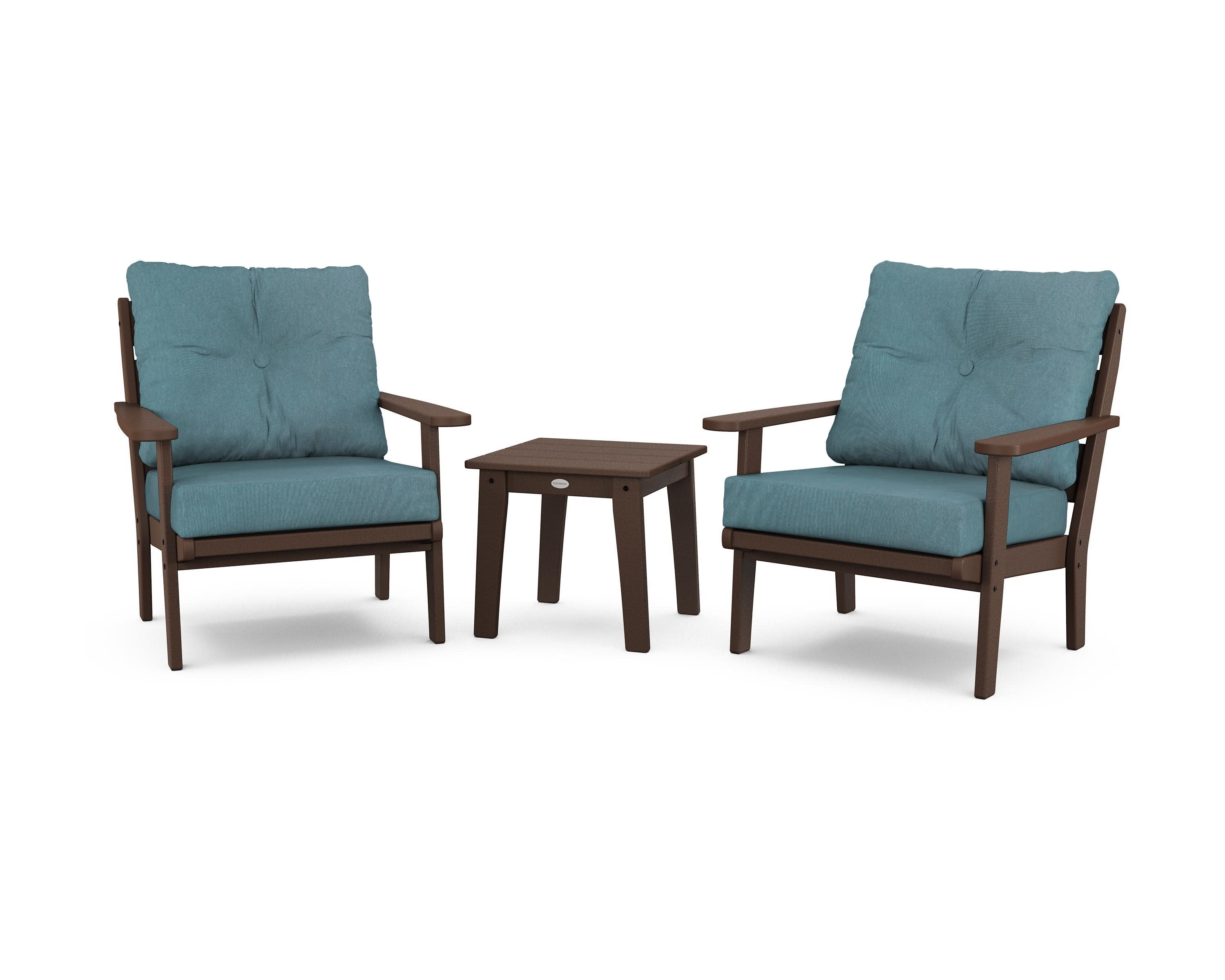 Lakeside 3-Piece Deep Seating Chair Set in Mahogany / Ocean Teal