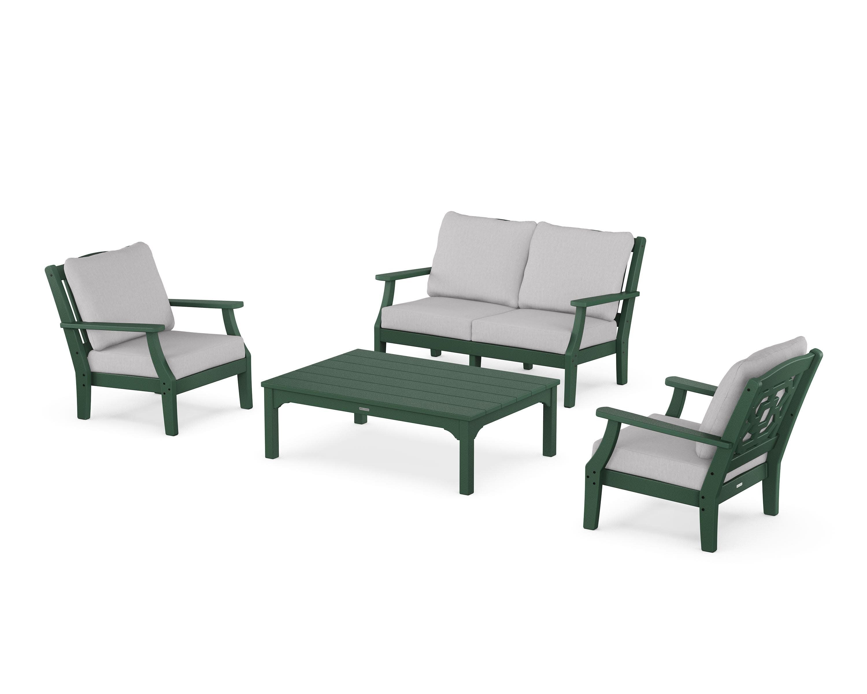 Chinoiserie 4-Piece Deep Seating Set with Loveseat in Green / Granite