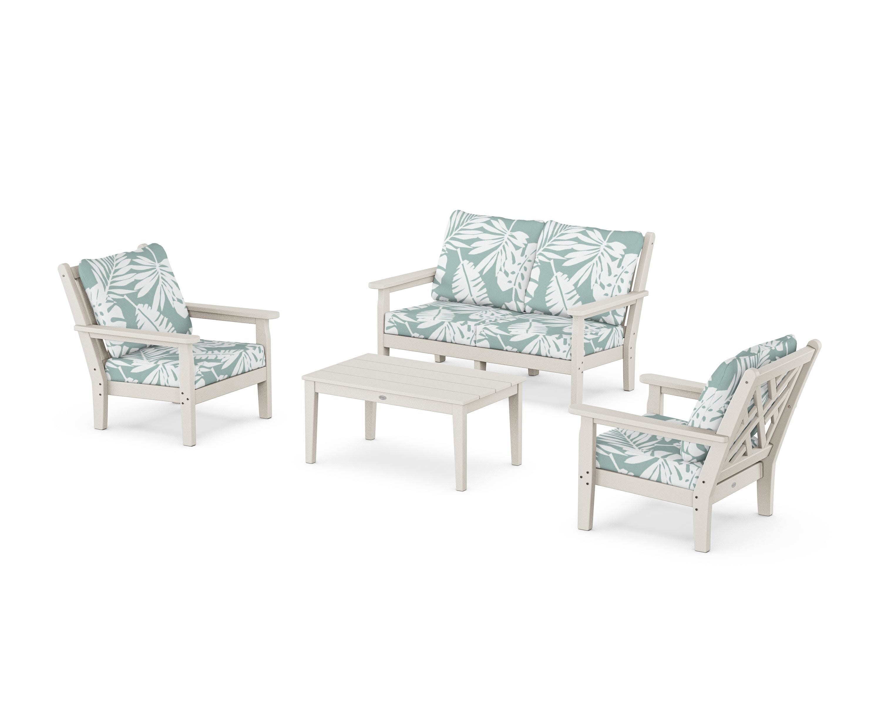 Chippendale 4-Piece Deep Seating Set with Loveseat in Sand / Leaf Glacier Spa
