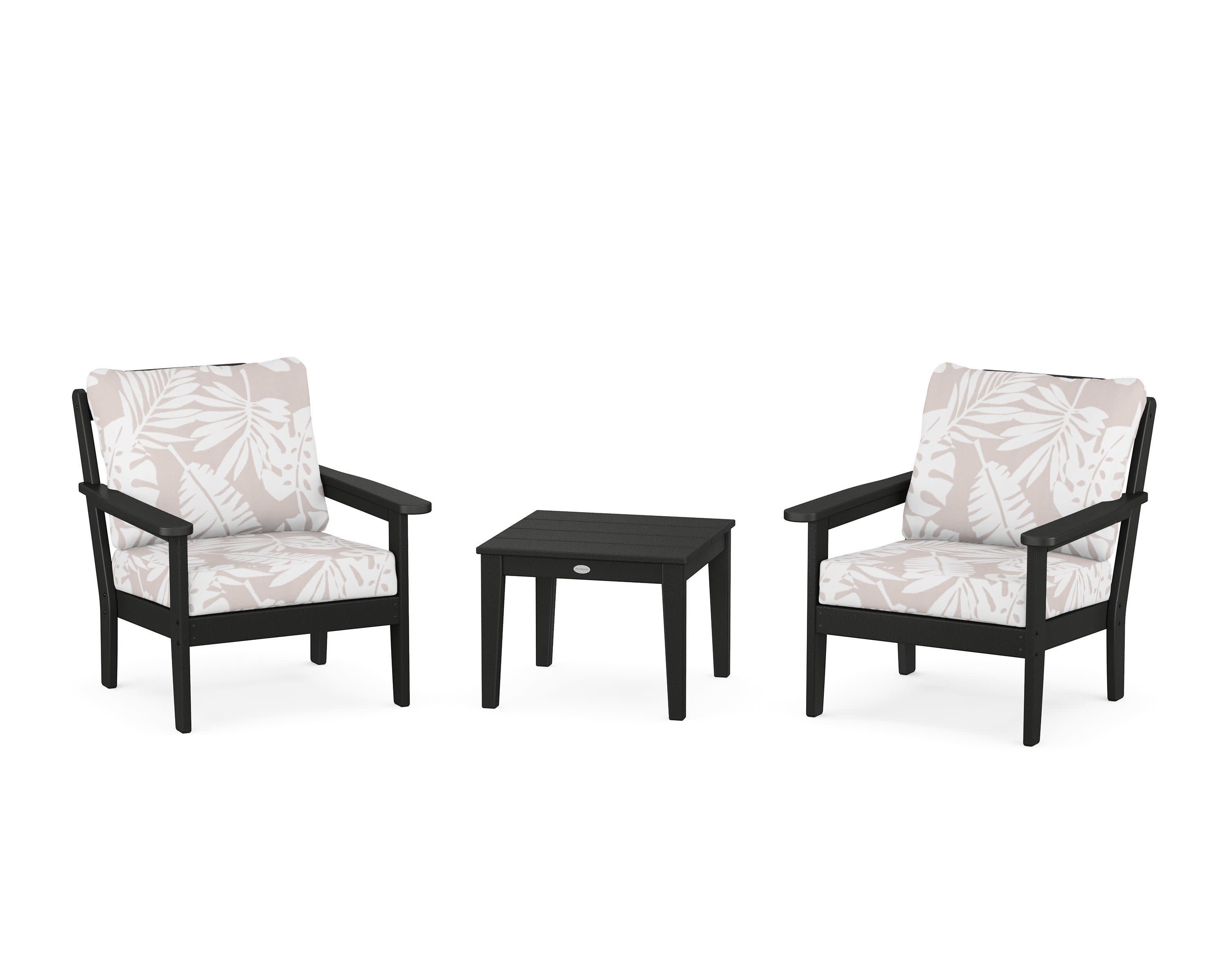 Cottage 3-Piece Deep Seating Set in Black / Leaf Dune Burlap