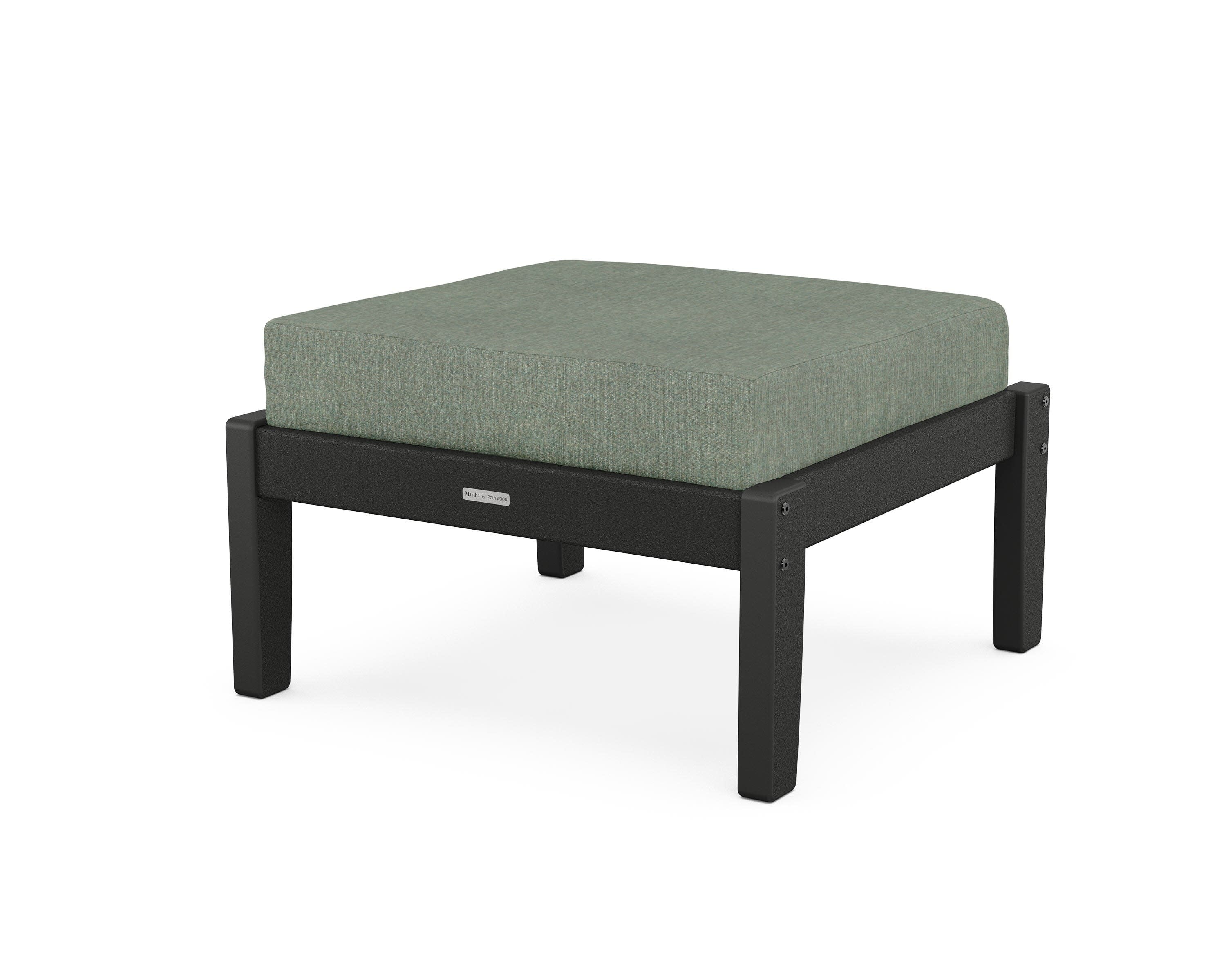Chinoiserie Deep Seating Ottoman in Black / Cast Sage