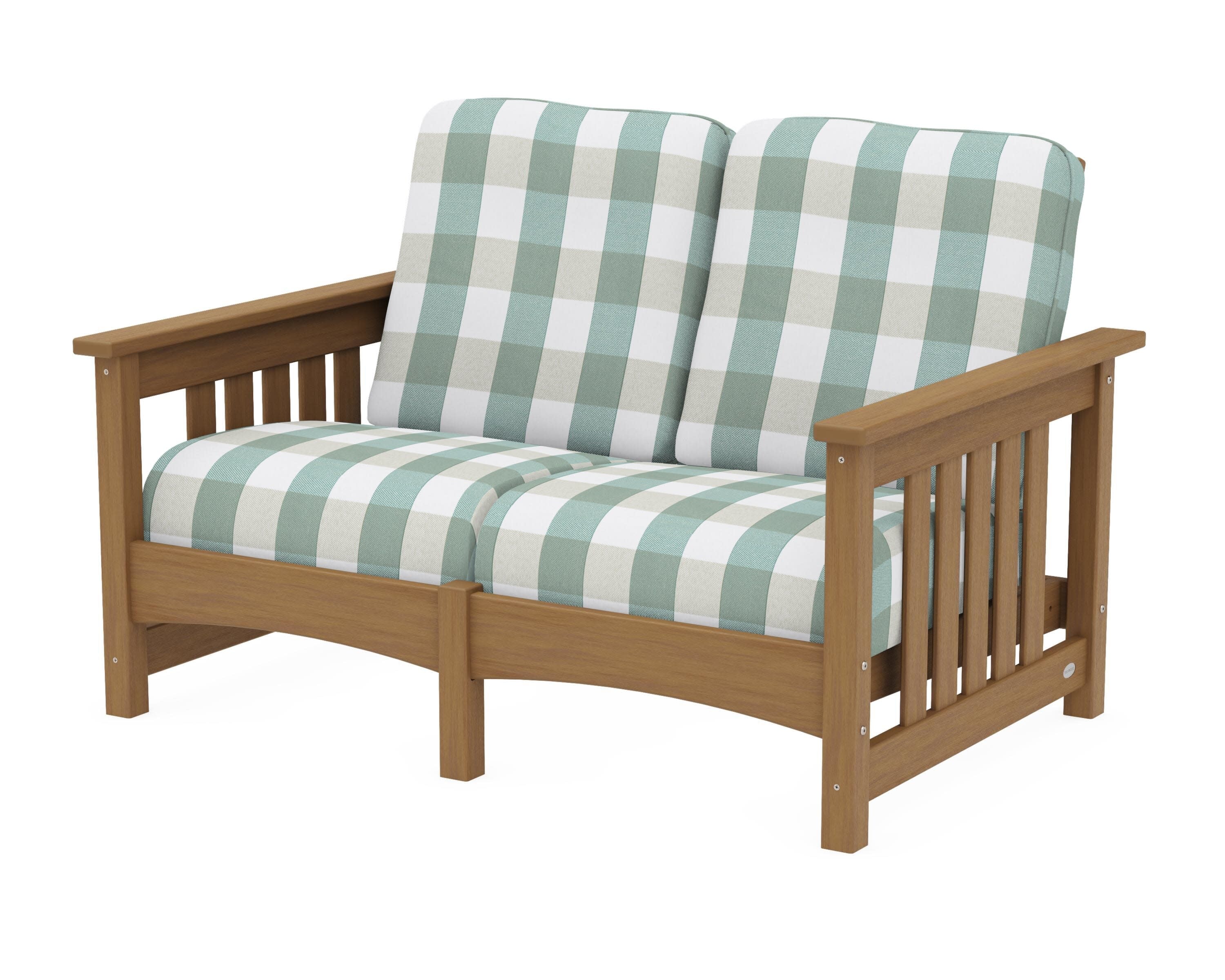 Club Mission Loveseat in Natural / Buffalo Plaid Glacier Spa