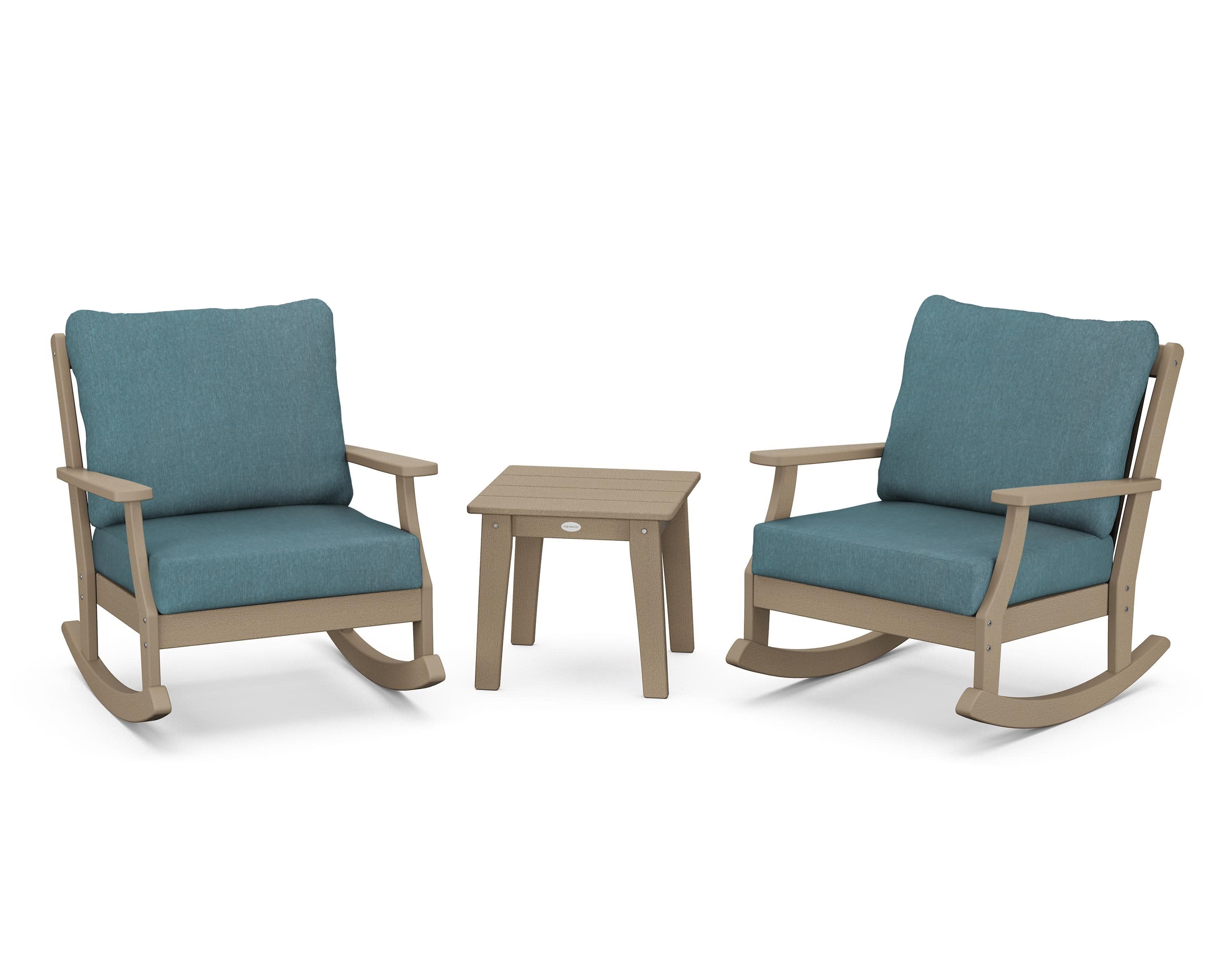 Braxton 3-Piece Deep Seating Rocker Set in Vintage Sahara / Ocean Teal