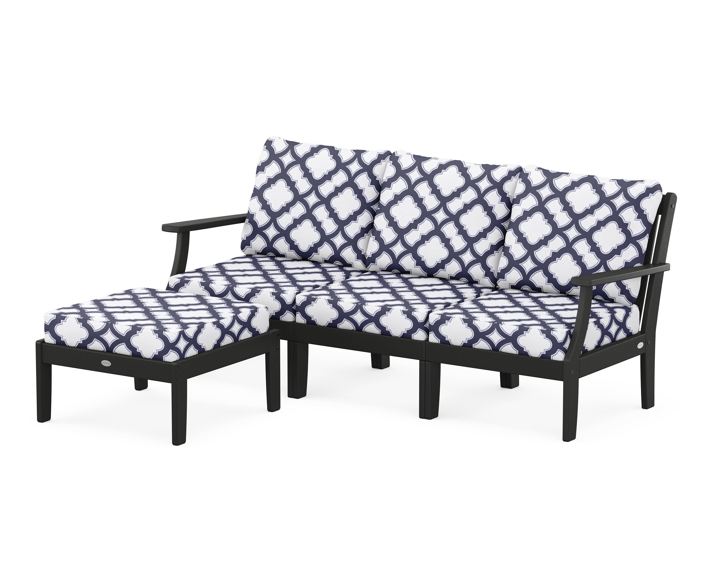 Braxton Modular 4-Piece Deep Seating Set with Ottoman in Black / Trellis Navy