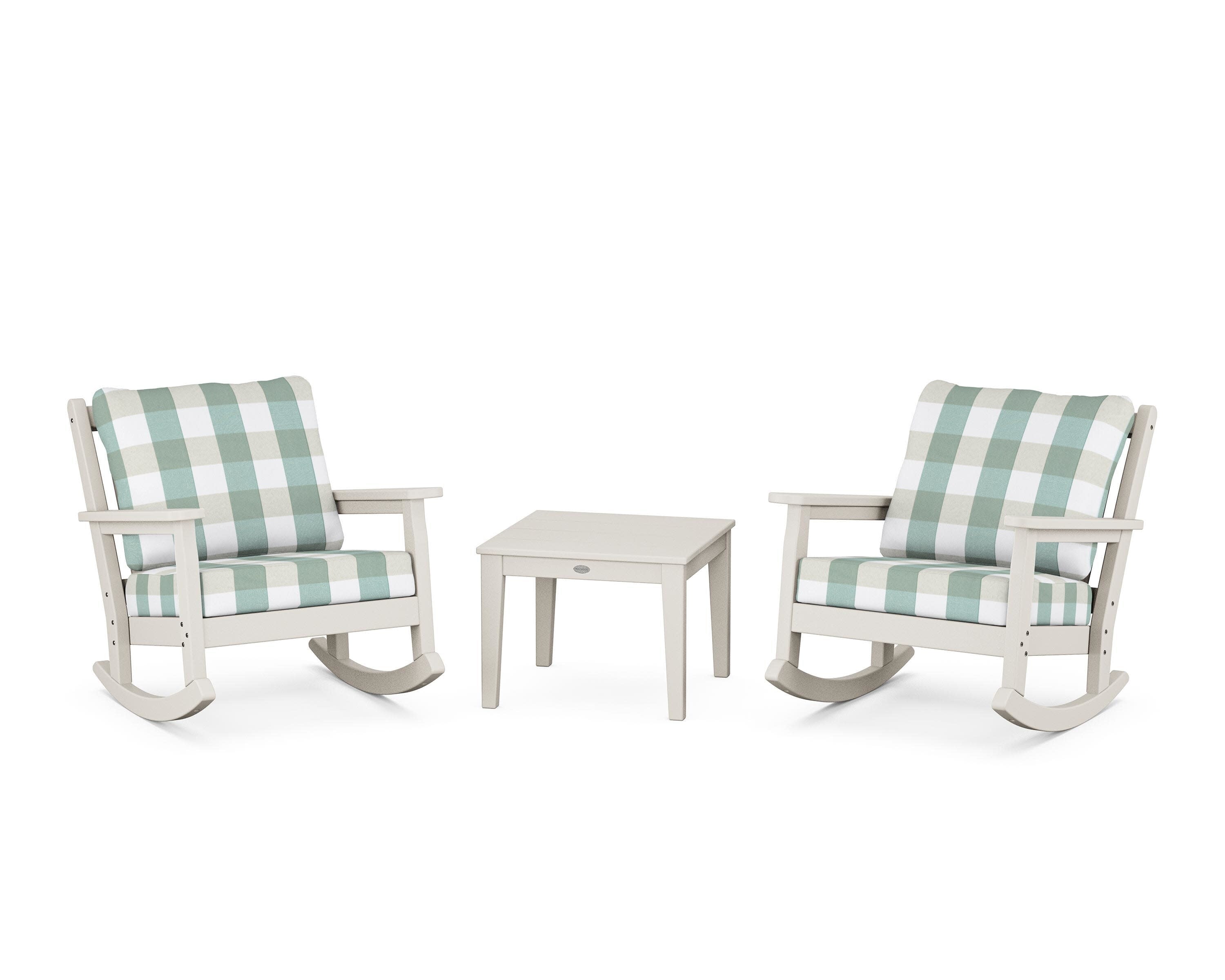 Chippendale 3-Piece Deep Seating Rocker Set in Sand / Buffalo Plaid Glacier Spa
