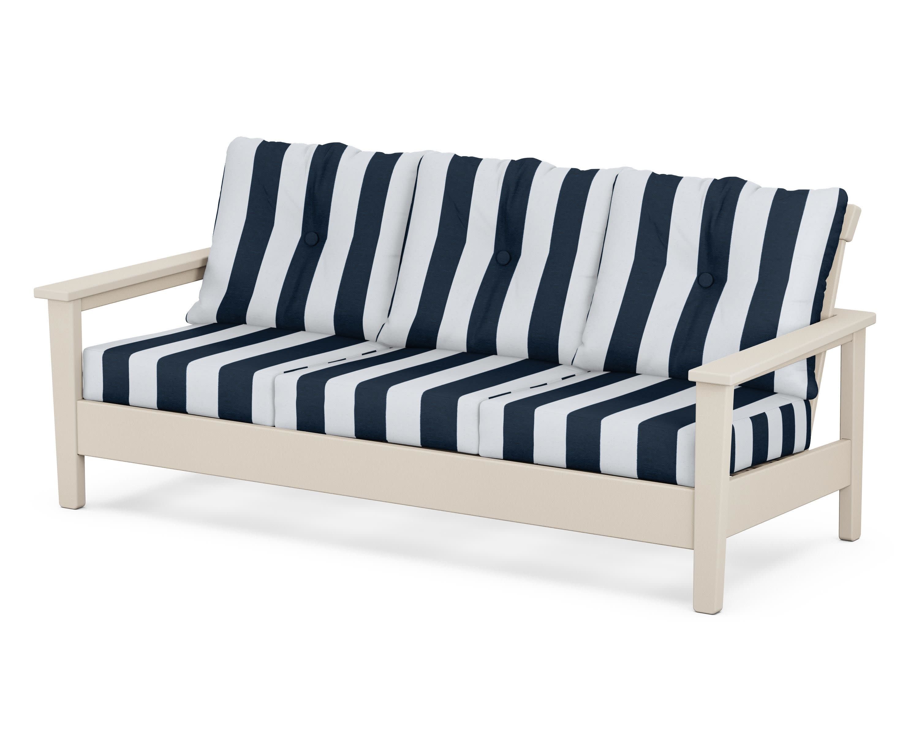 Prescott Deep Seating Sofa in Sand / Cabana Stripe Marine Indigo