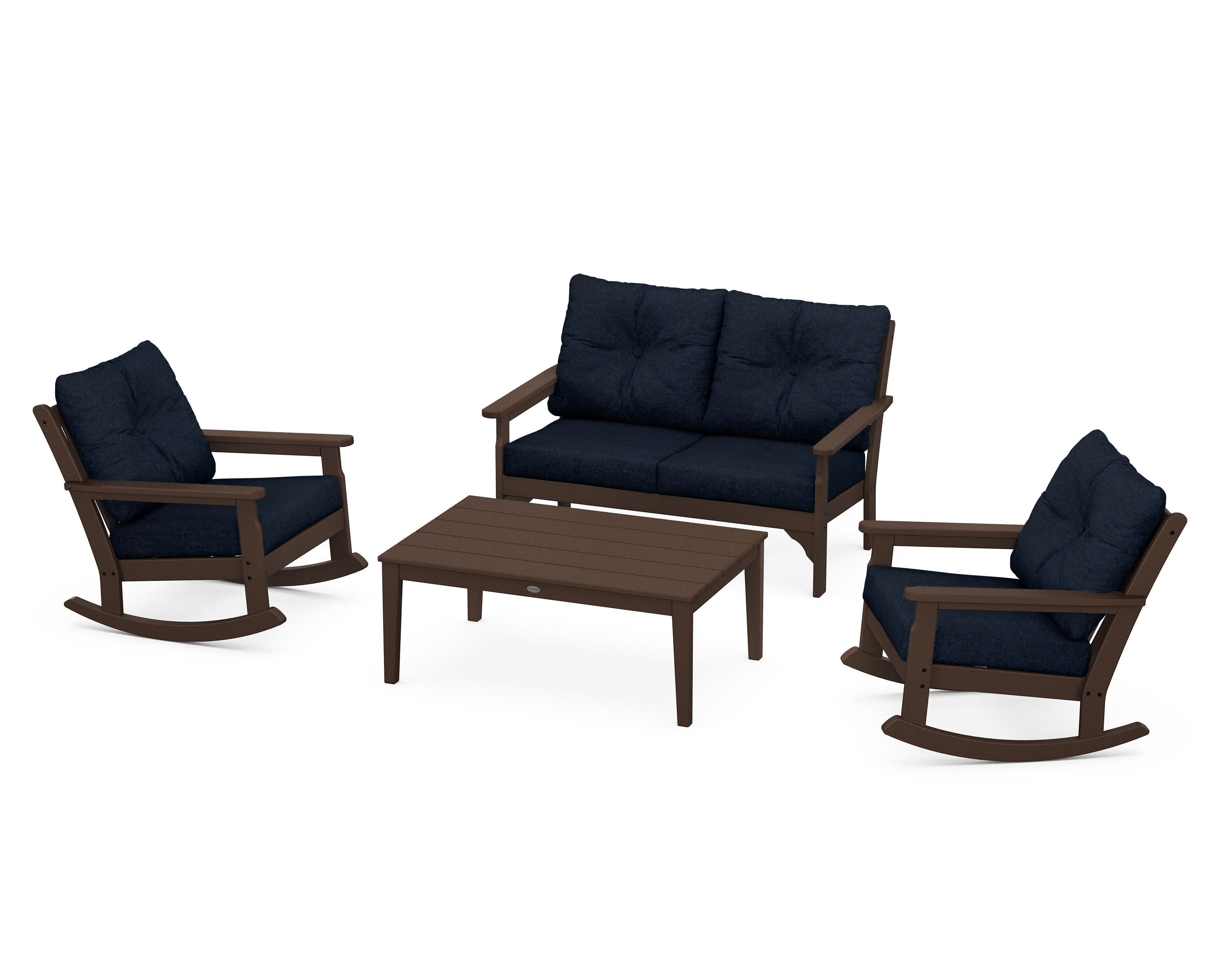 Vineyard 4-Piece Deep Seating Rocking Chair Set in Mahogany / Marine Indigo
