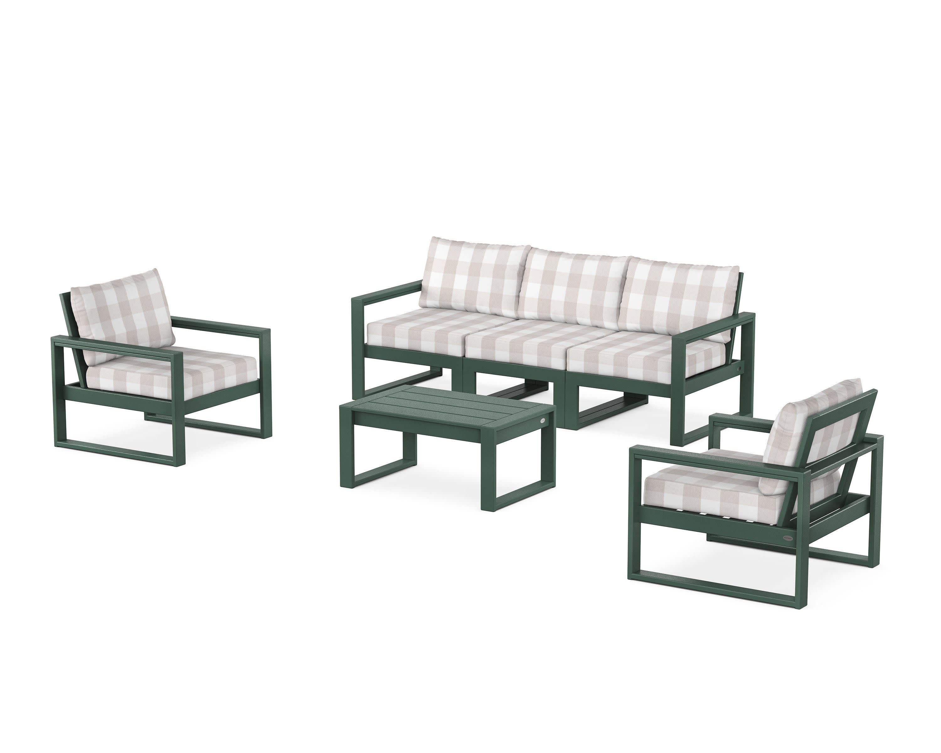 EDGE Sectional 4-Piece Deep Seating Set with Sofa in Green / Buffalo Plaid Dune Burlap