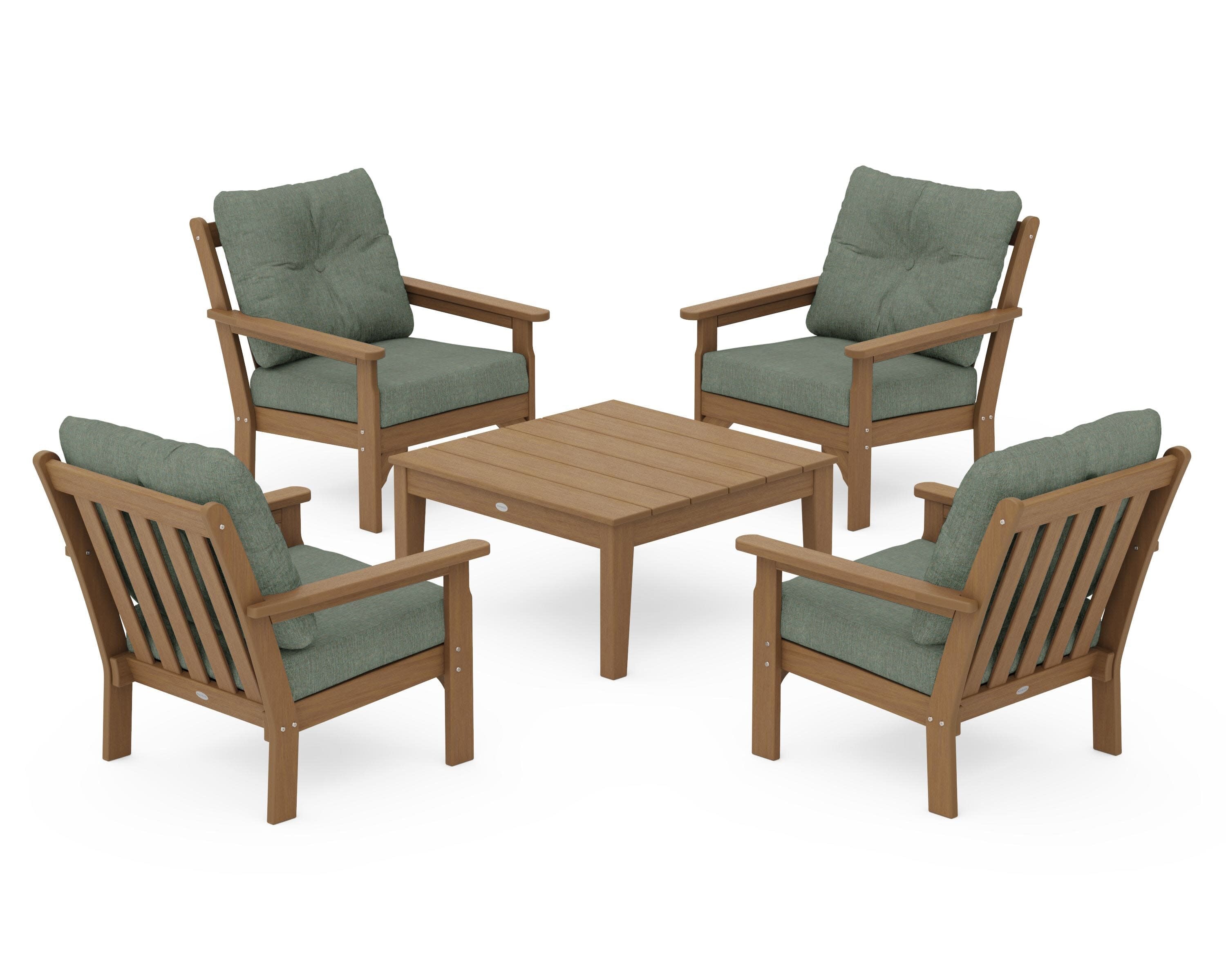 Vineyard 5-Piece Deep Seating Conversation Set in Natural / Cast Sage