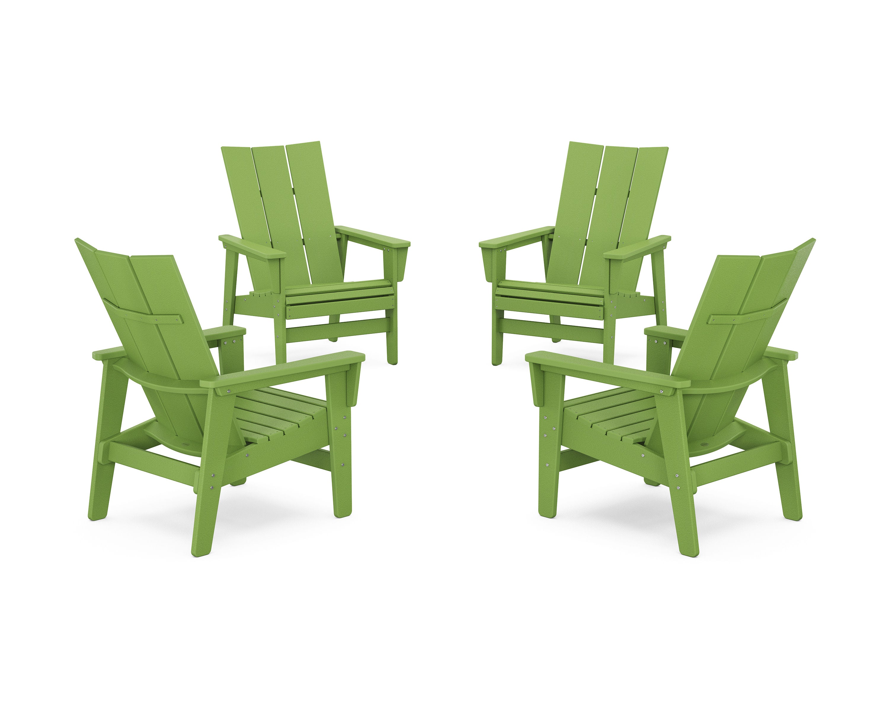 4-Piece Modern Grand Upright Adirondack Chair Conversation Set in Lime