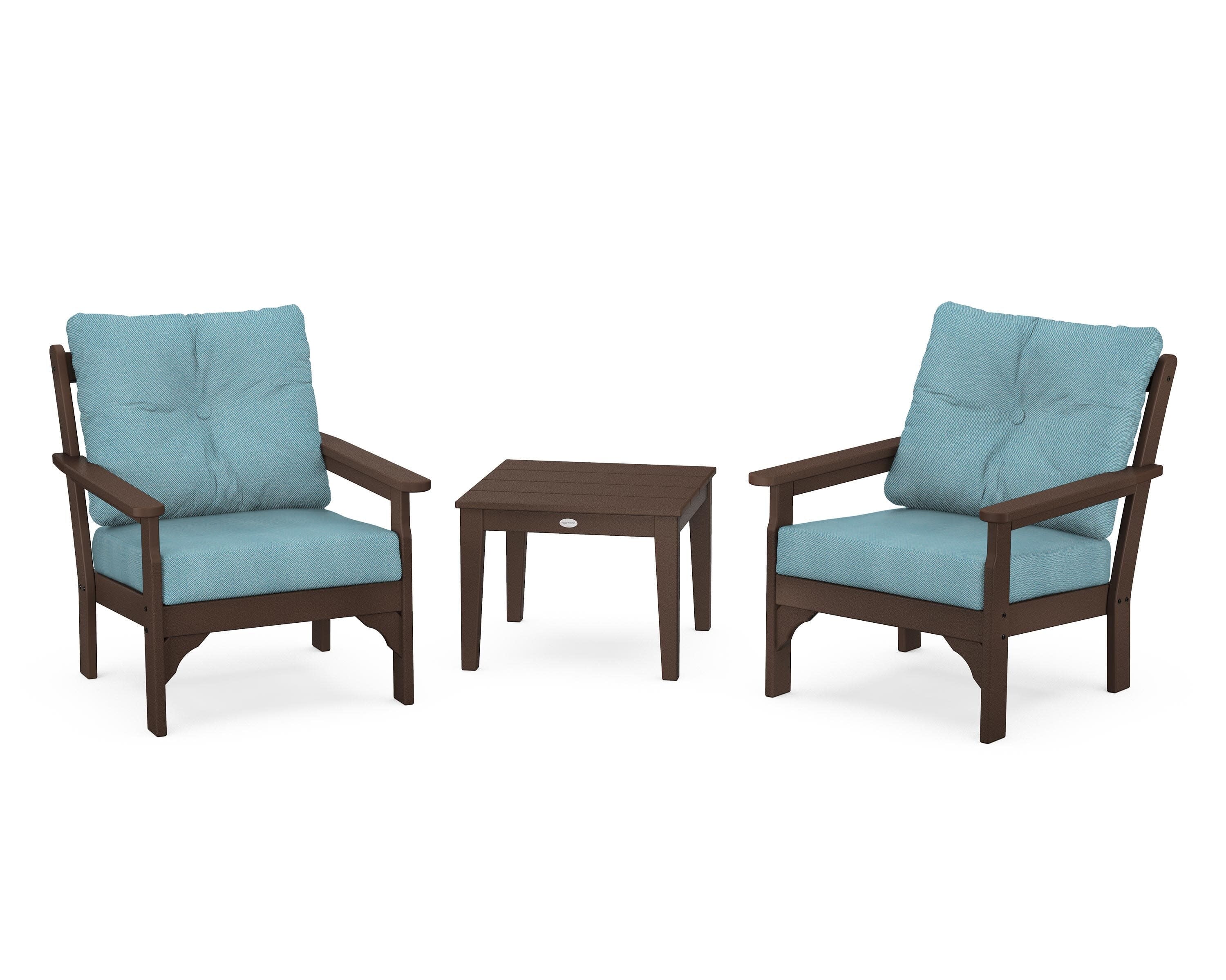 Vineyard 3-Piece Deep Seating Set in Mahogany / Lattice Sky Blue