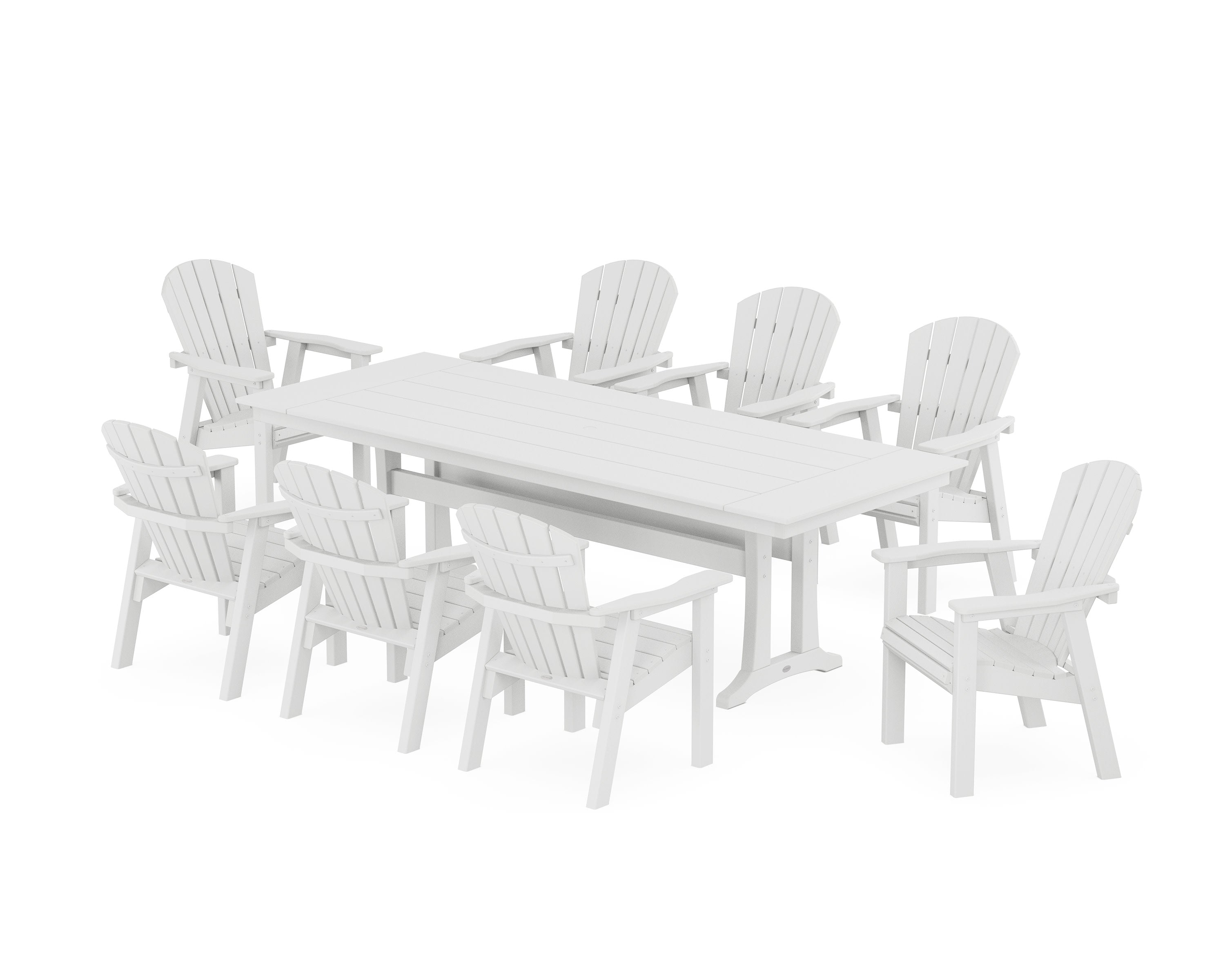 Seashell 9-Piece Farmhouse Dining Set with Trestle Legs in White