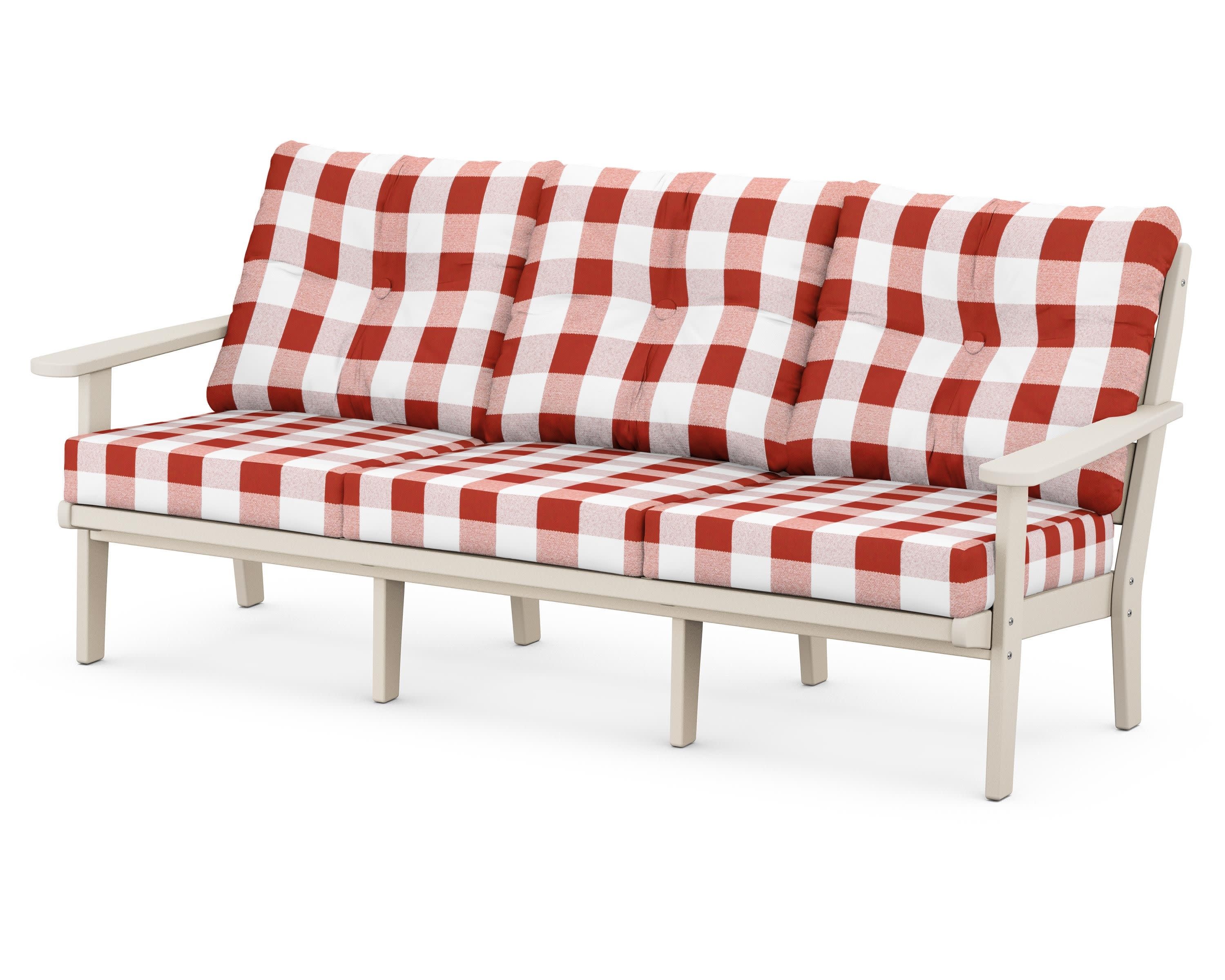 Lakeside Deep Seating Sofa in Sand / Buffalo Plaid Crimson