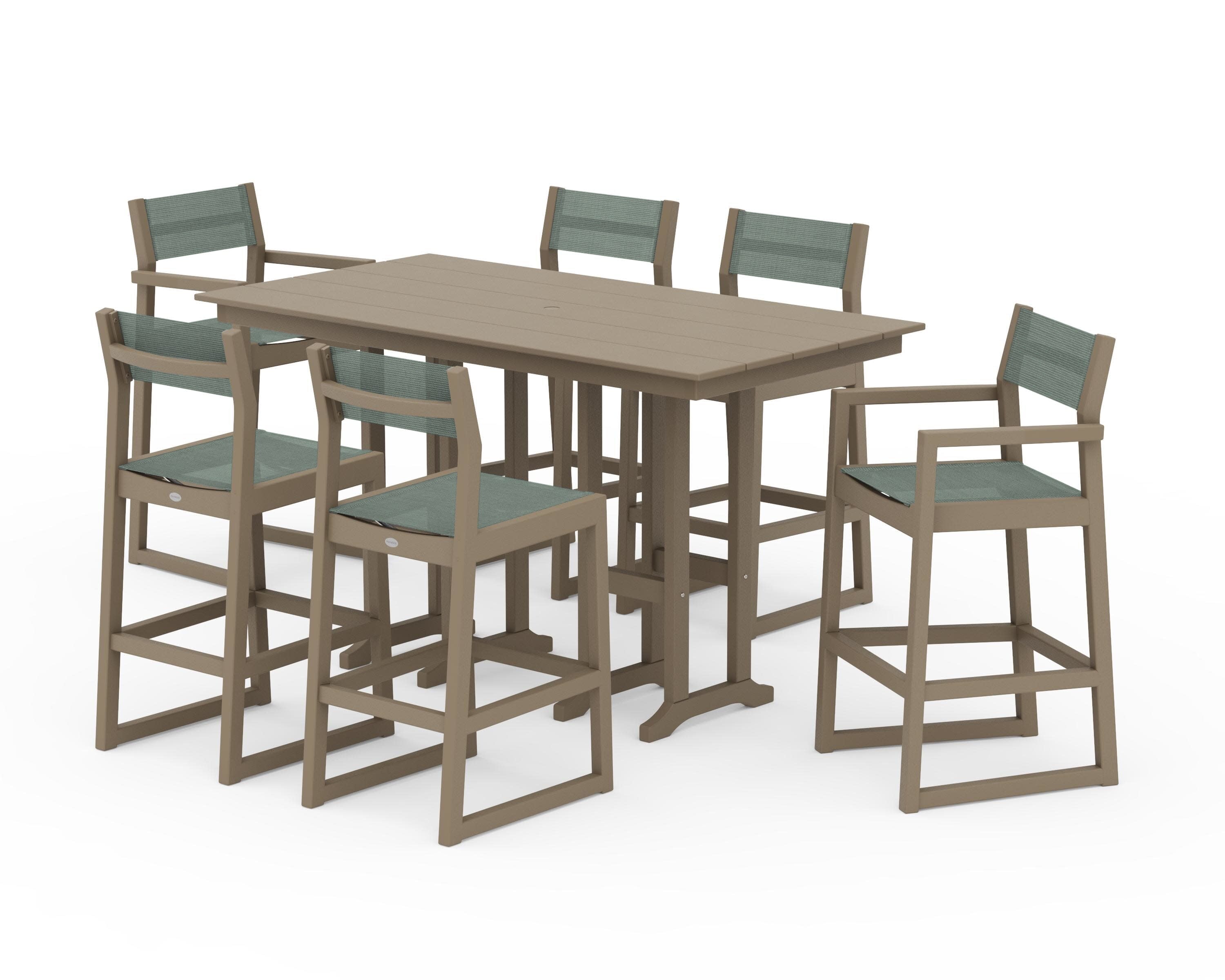 EDGE Sling 7-Piece Farmhouse Bar Set in Vintage Sahara / Dupioni Sea Mist Sling