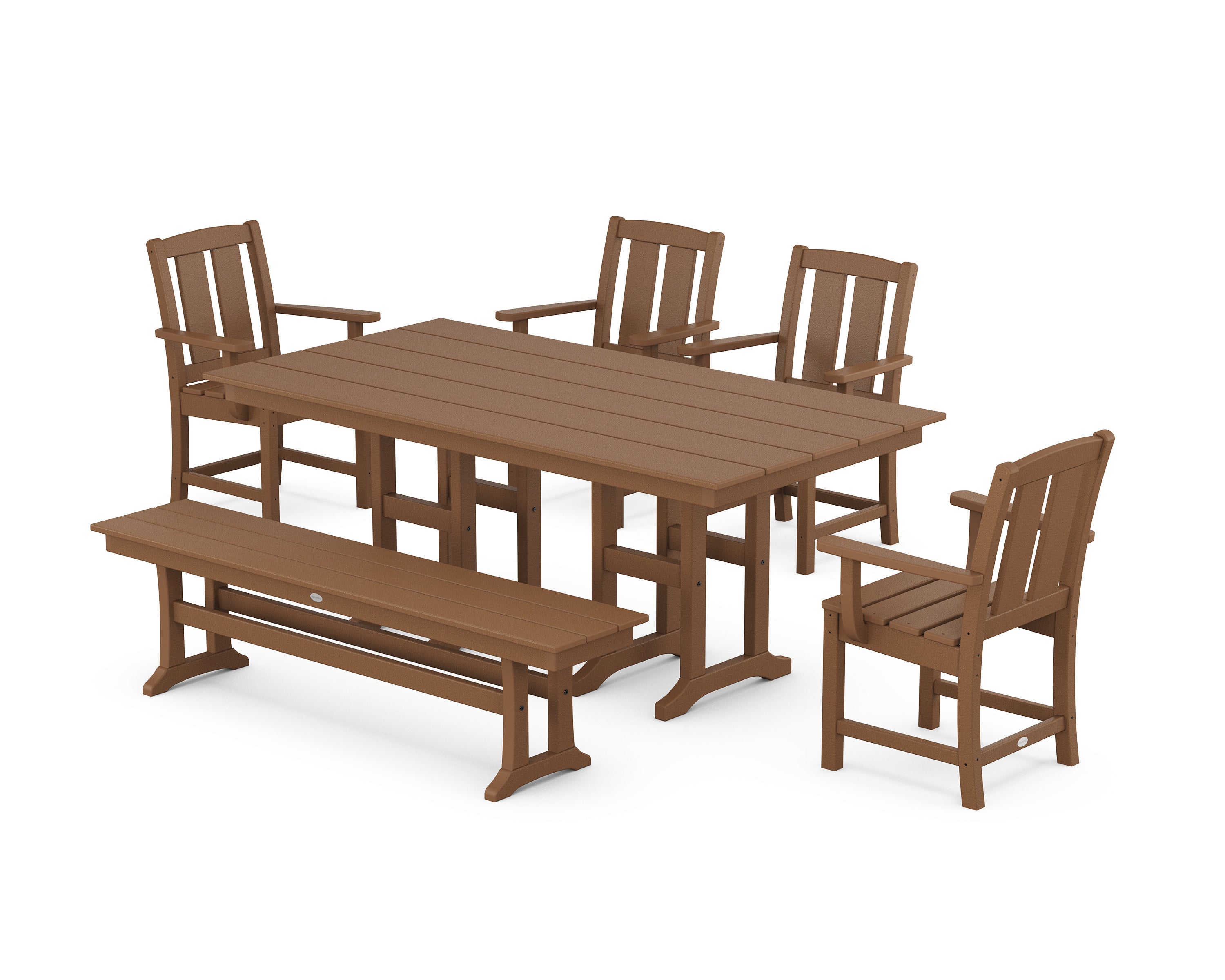 Mission 6-Piece Farmhouse Dining Set with Bench in Teak