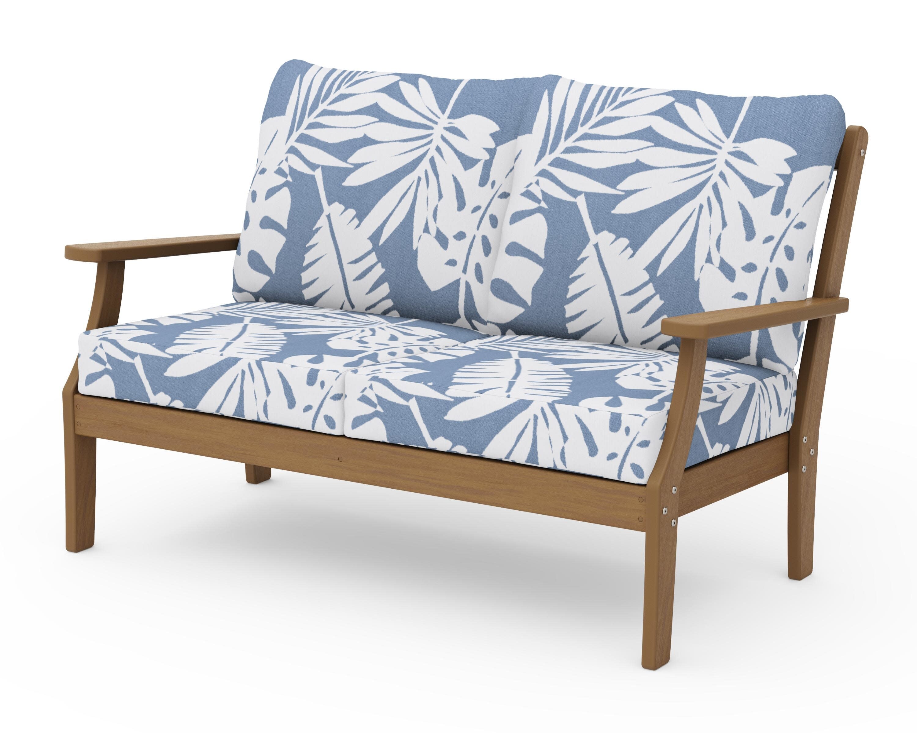 Braxton Deep Seating Loveseat in Natural / Leaf Sky Blue