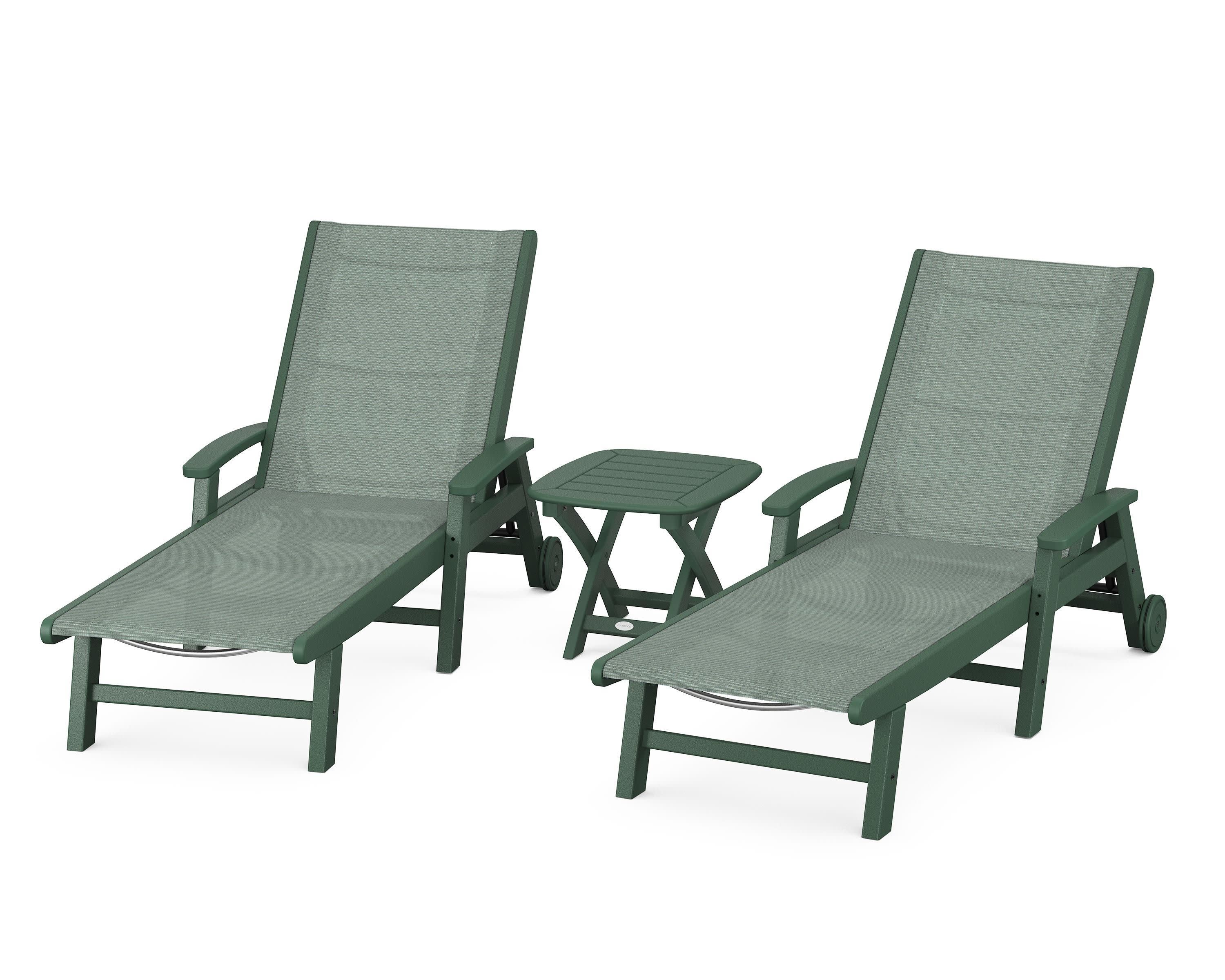 Coastal 3-Piece Wheeled Chaise Set in Green / Dupioni Sea Mist Sling