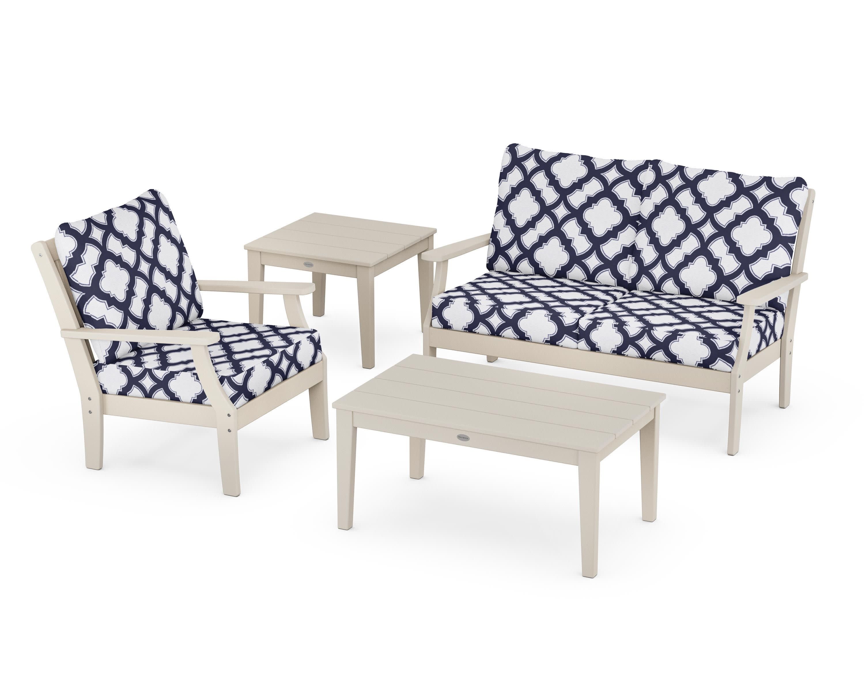 Braxton 4-Piece Deep Seating Set in Sand / Trellis Navy