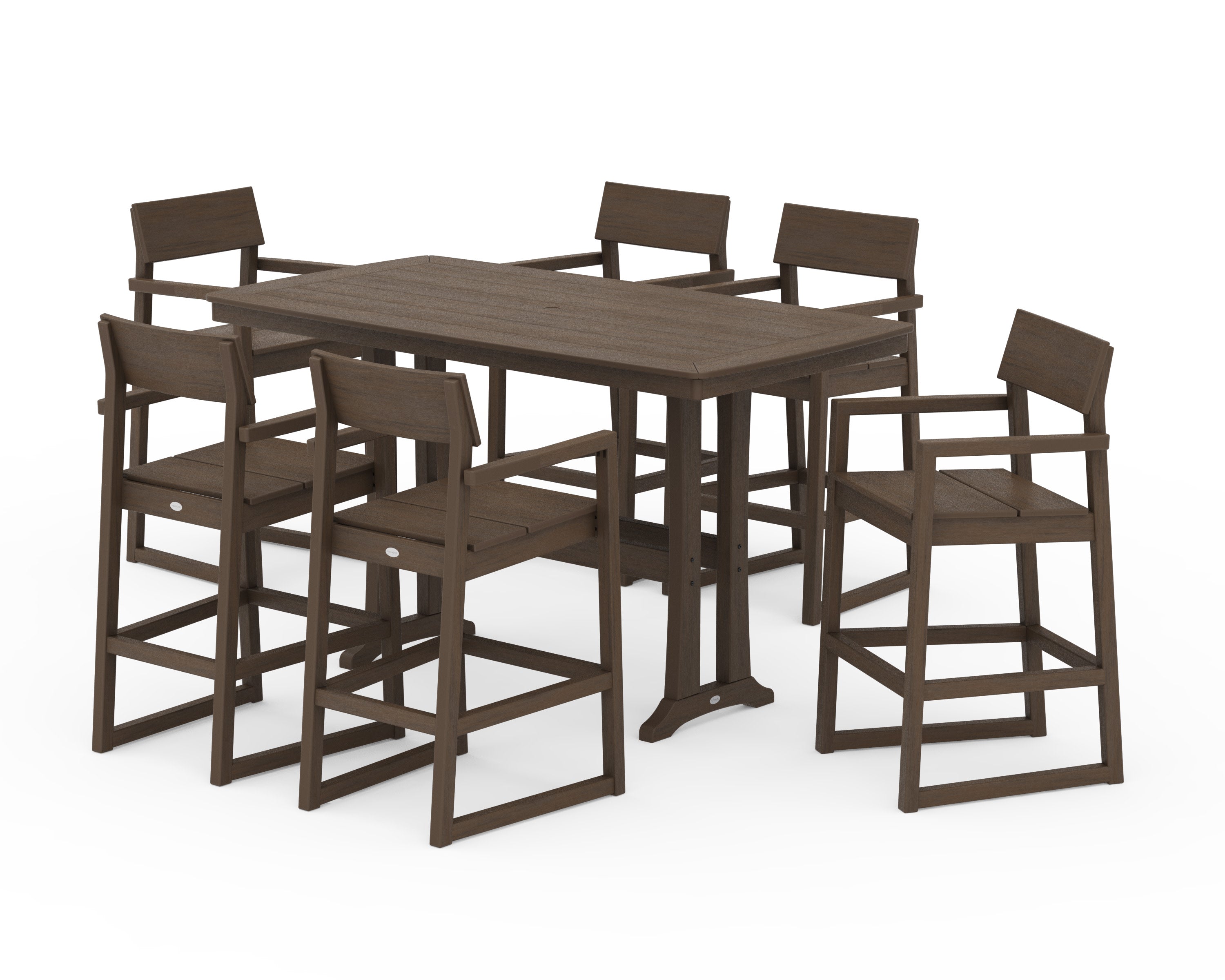EDGE Arm Chair 7-Piece Bar Set with Trestle Legs in Kona