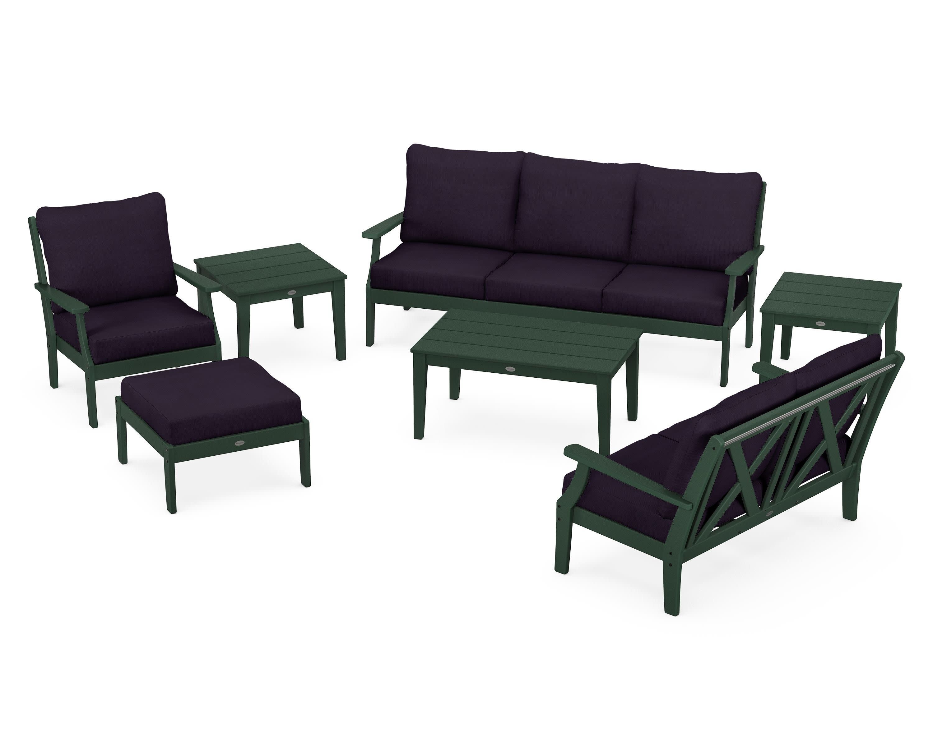 Braxton 7-Piece Deep Seating Set in Green / Navy Linen
