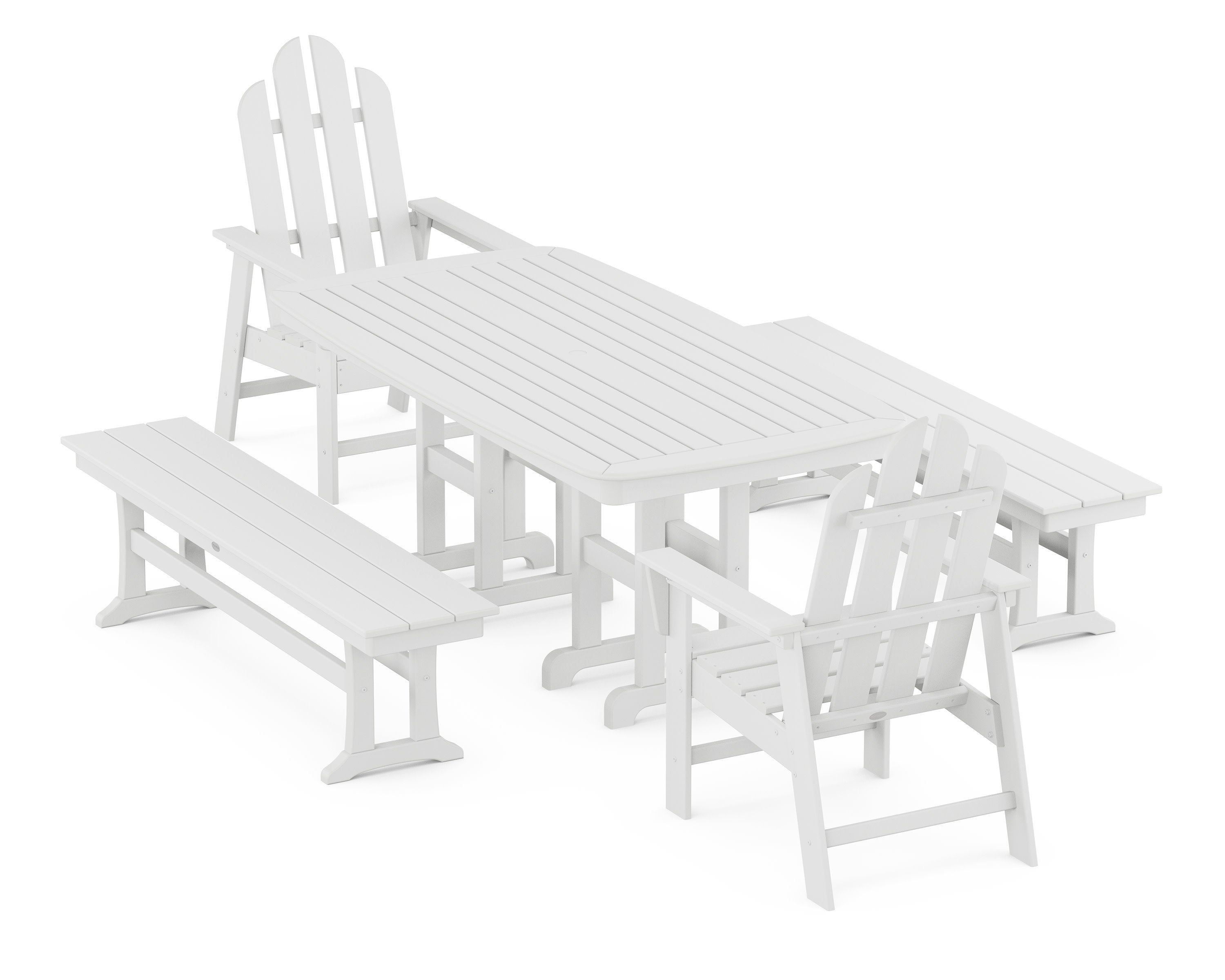 Long Island 5-Piece Dining Set with Benches in White