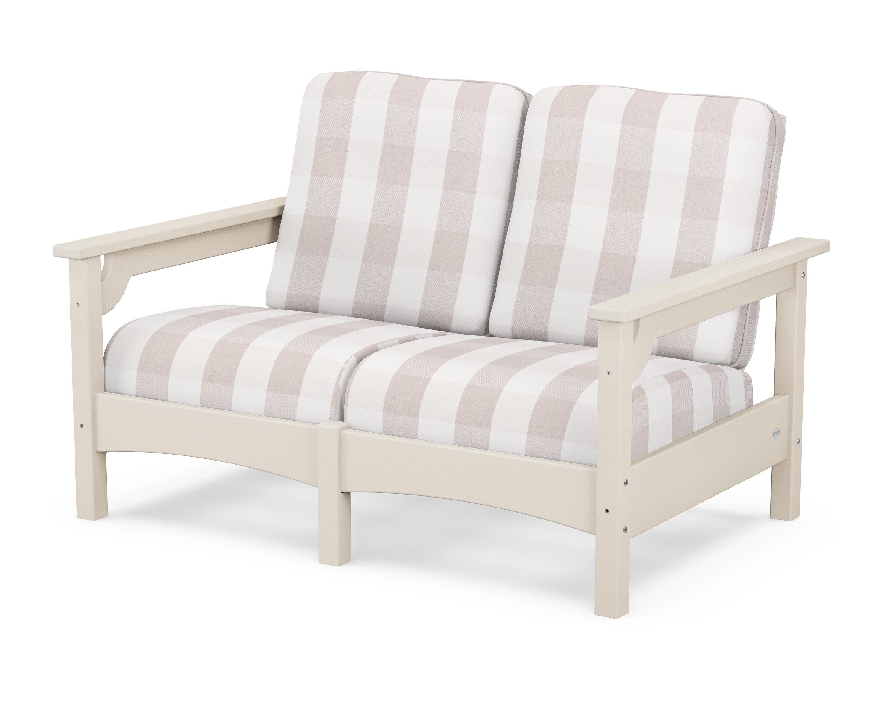 Club Loveseat in Sand / Buffalo Plaid Dune Burlap