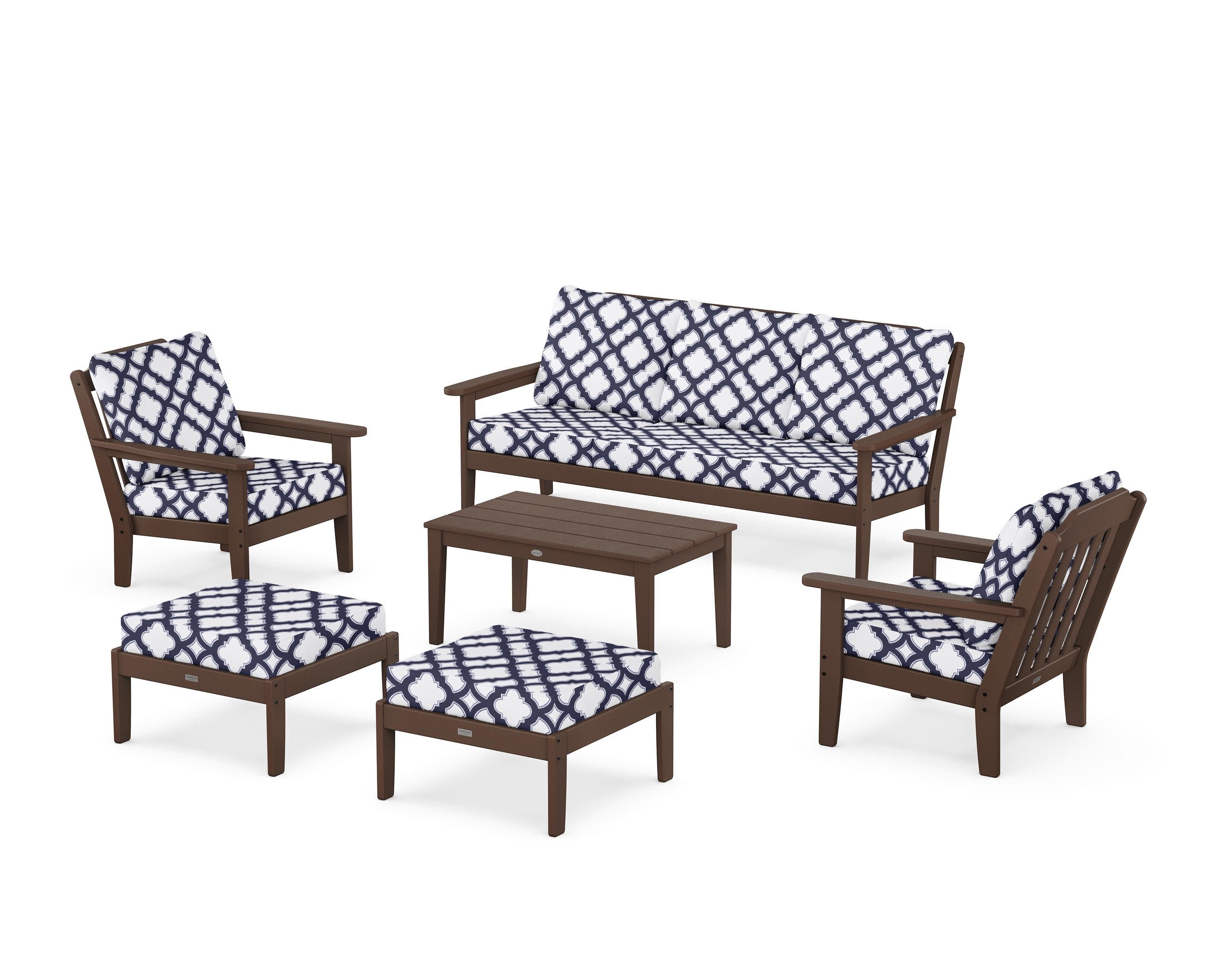 Cottage 6-Piece Lounge Sofa Set in Mahogany / Trellis Navy