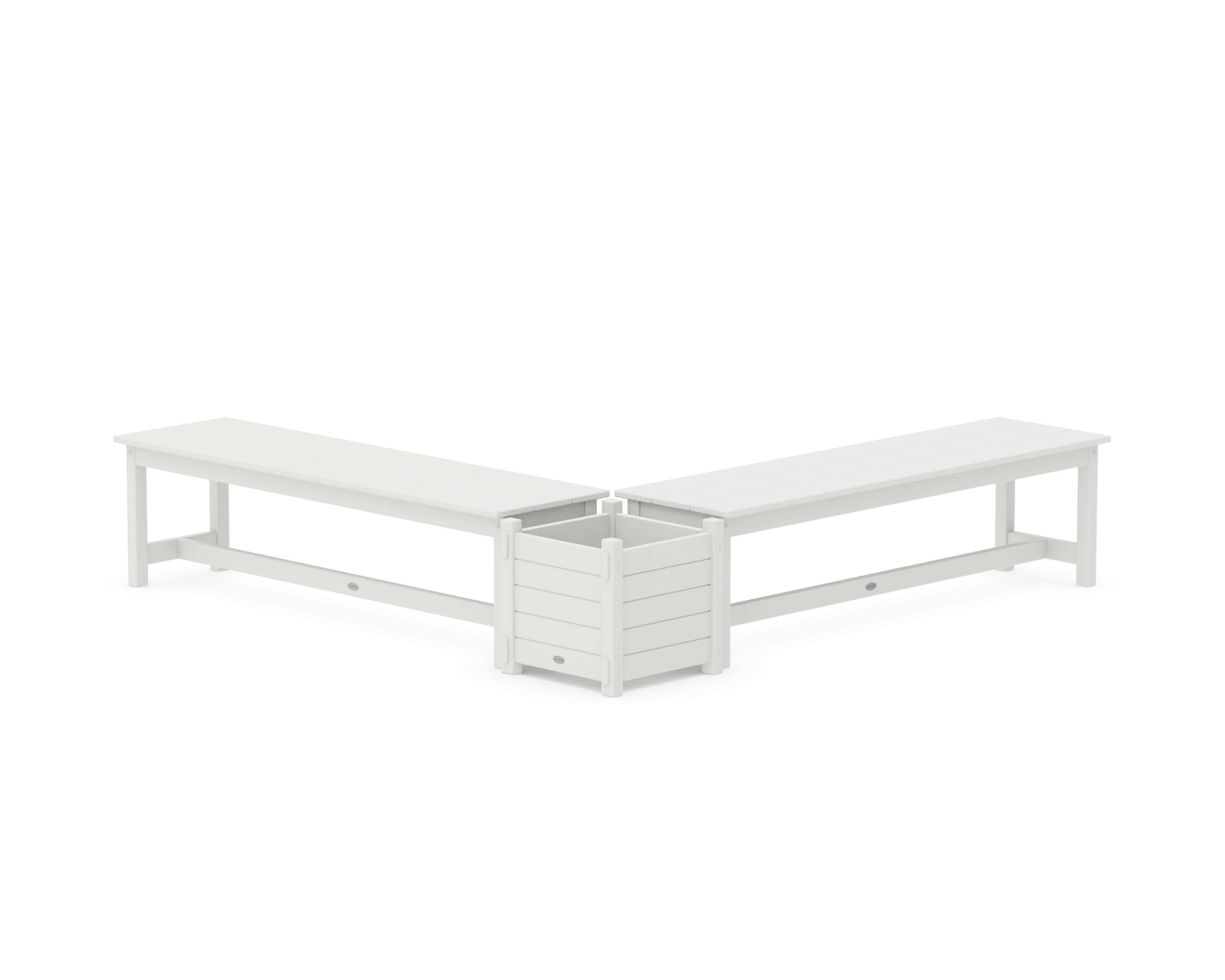 60" Nautical L- Shaped Planter Bench Set in White