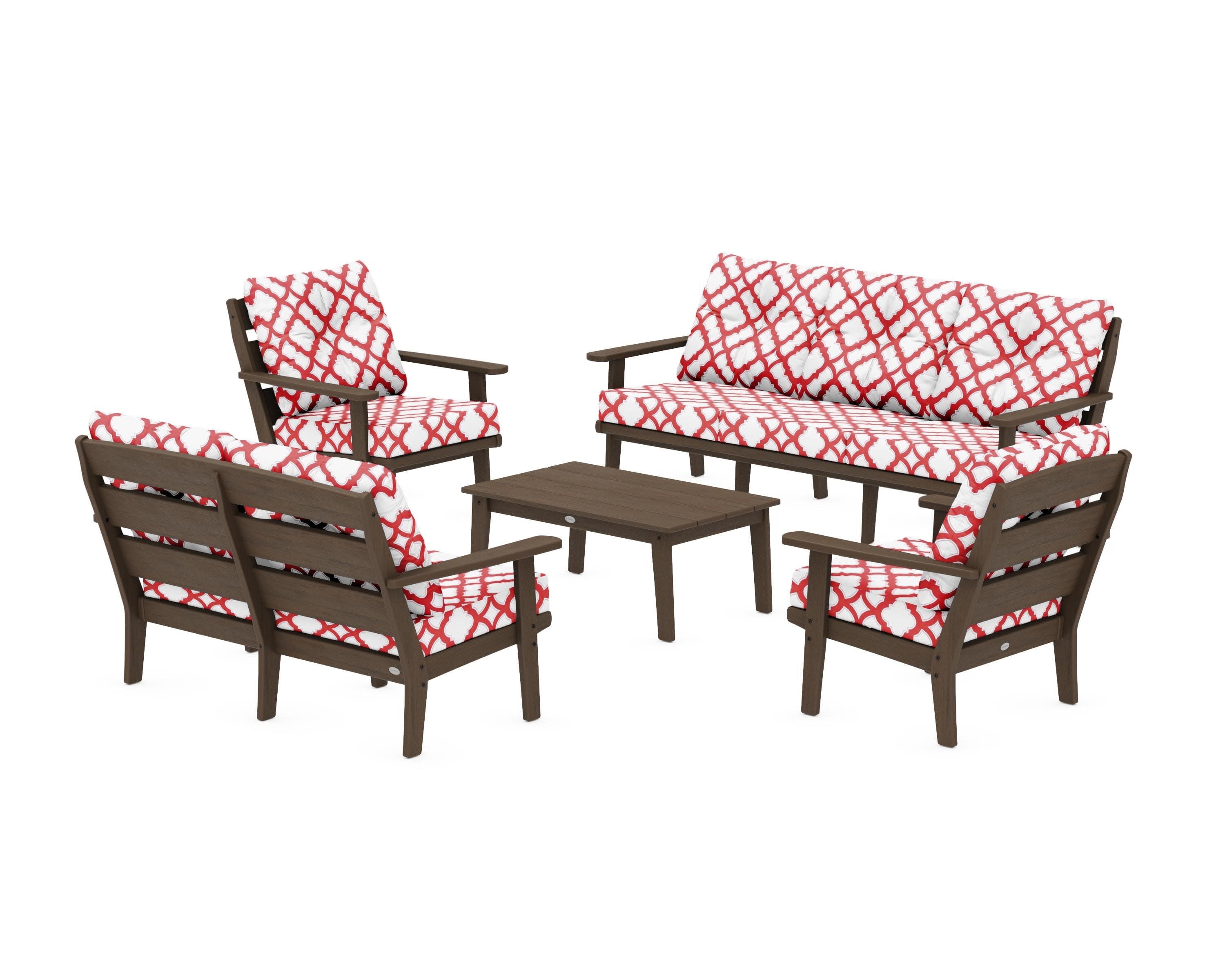 Lakeside 5-Piece Lounge Sofa Set in Kona / Trellis Crimson