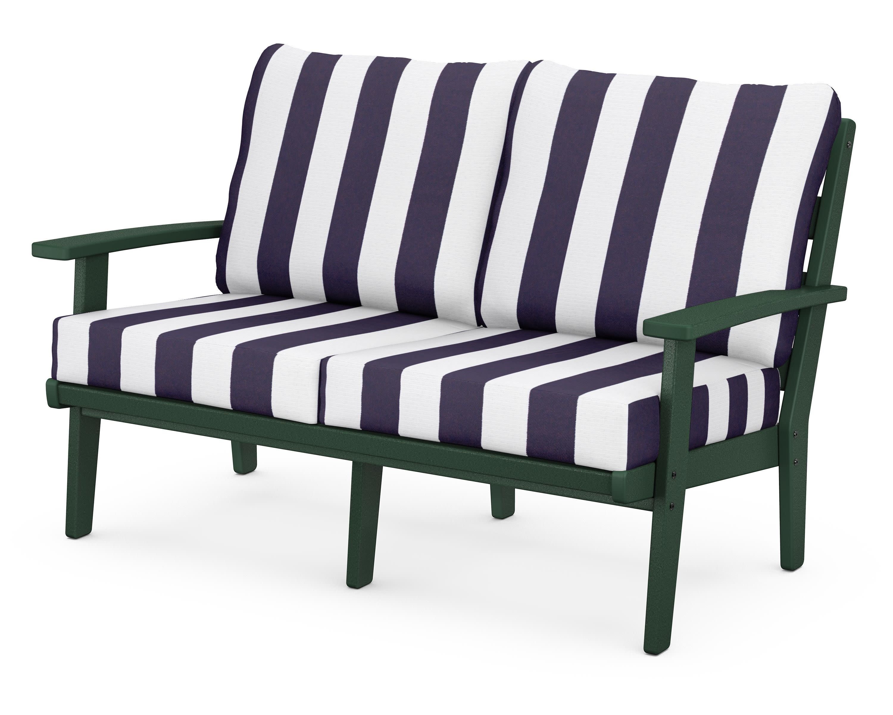 Grant Park Deep Seating Loveseat in Green / Cabana Stripe Navy