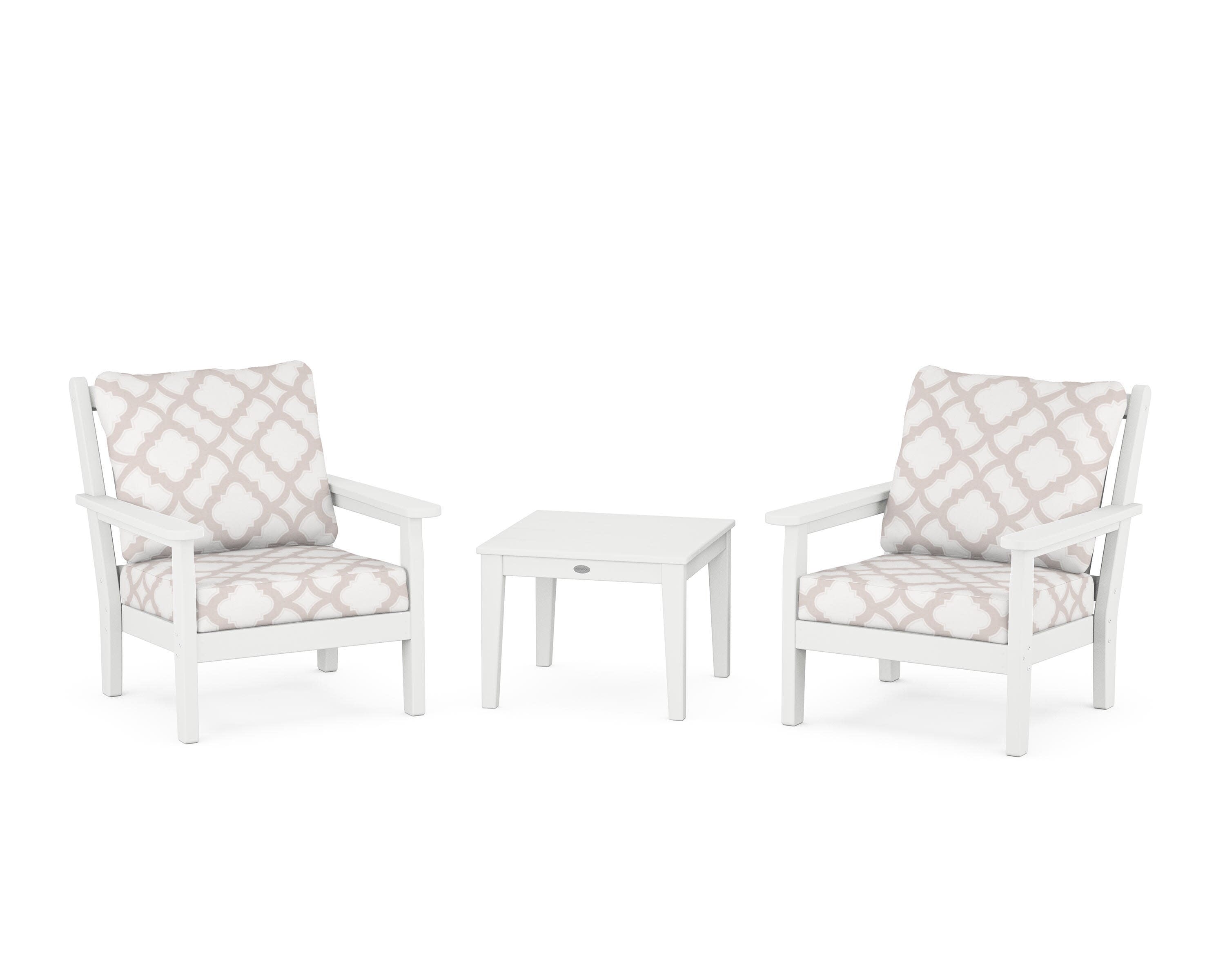 Chippendale 3-Piece Deep Seating Set in White / Trellis Dune Burlap