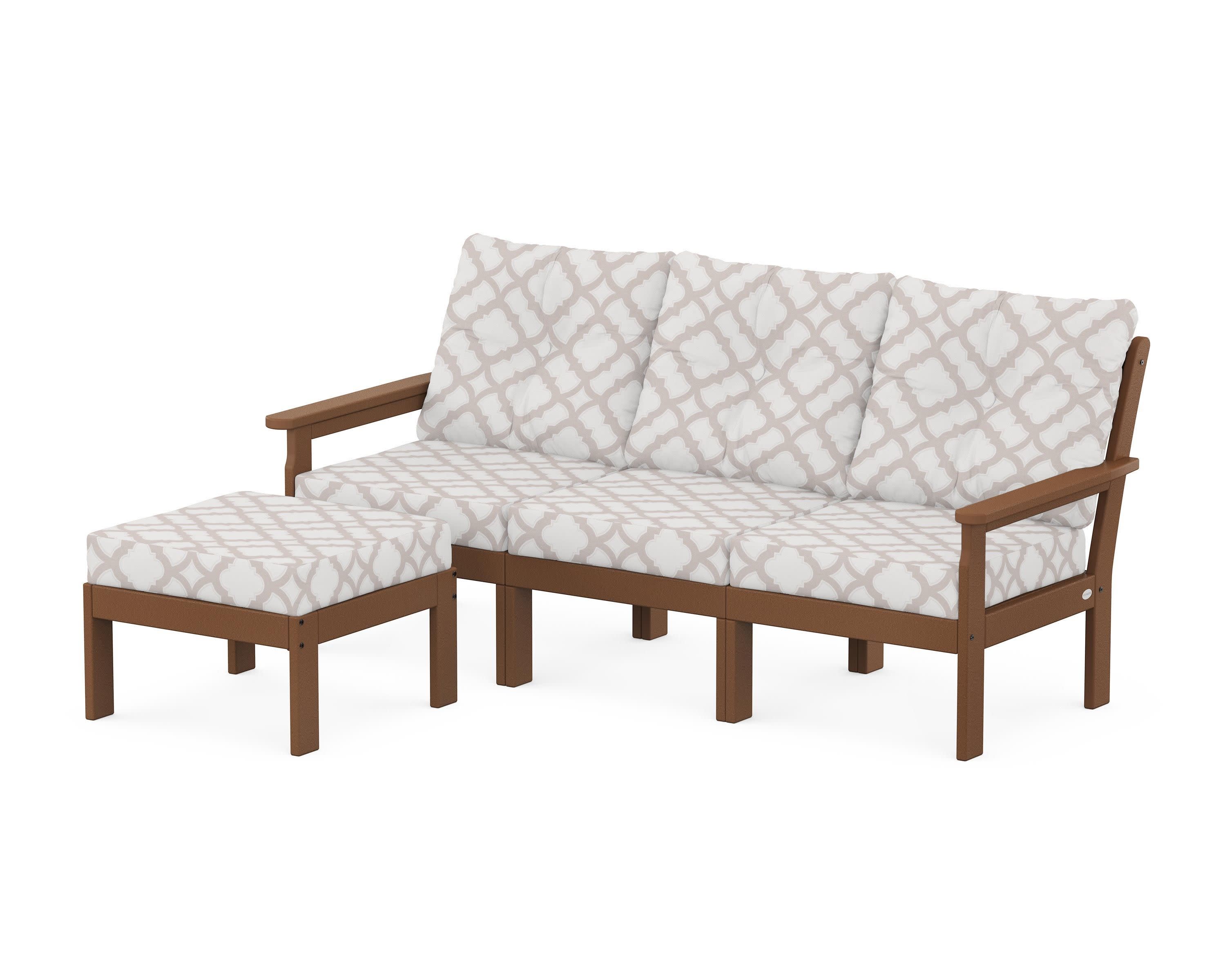 Vineyard 4-Piece Sectional with Ottoman in Teak / Trellis Dune Burlap