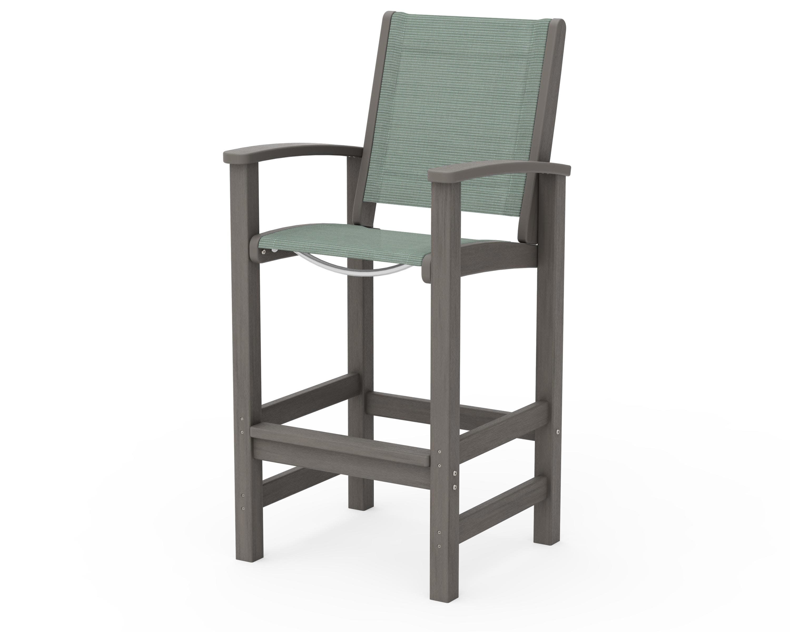 Coastal Bar Chair in Driftwood / Dupioni Sea Mist Sling