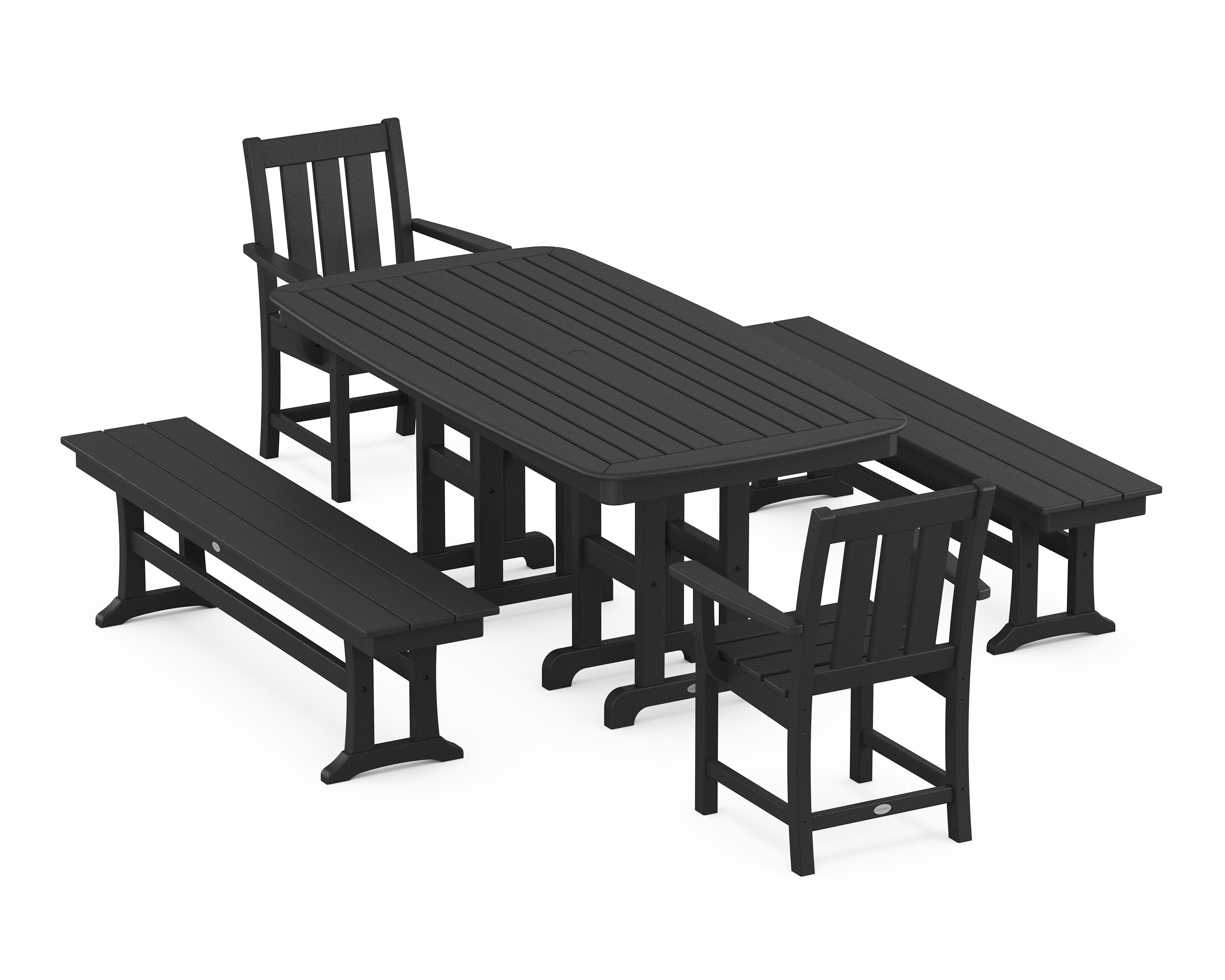 Oxford 5-Piece Dining Set with Benches in Black