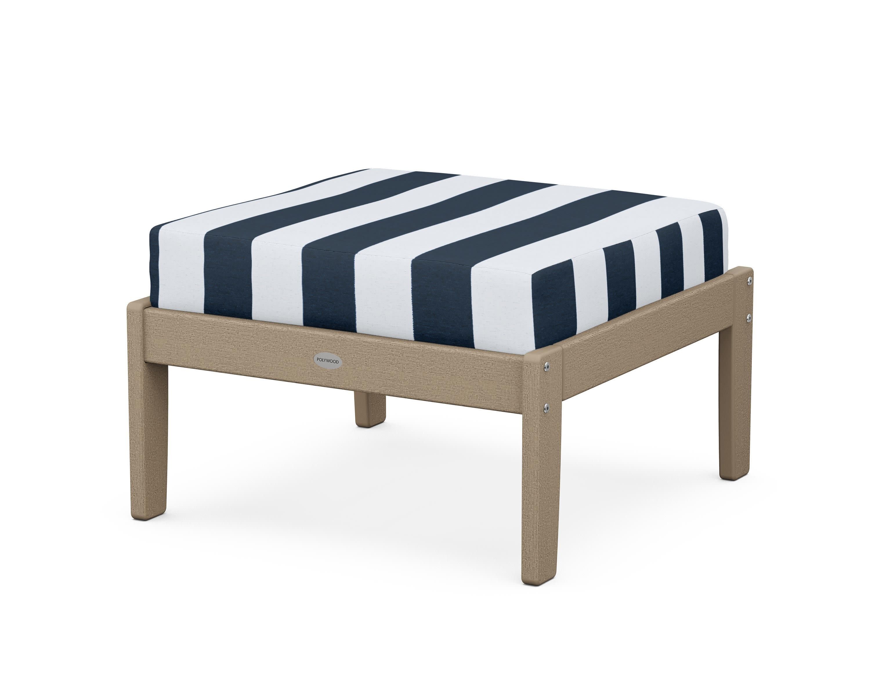 Braxton Deep Seating Ottoman in Vintage Sahara / Cabana Stripe Marine Indigo