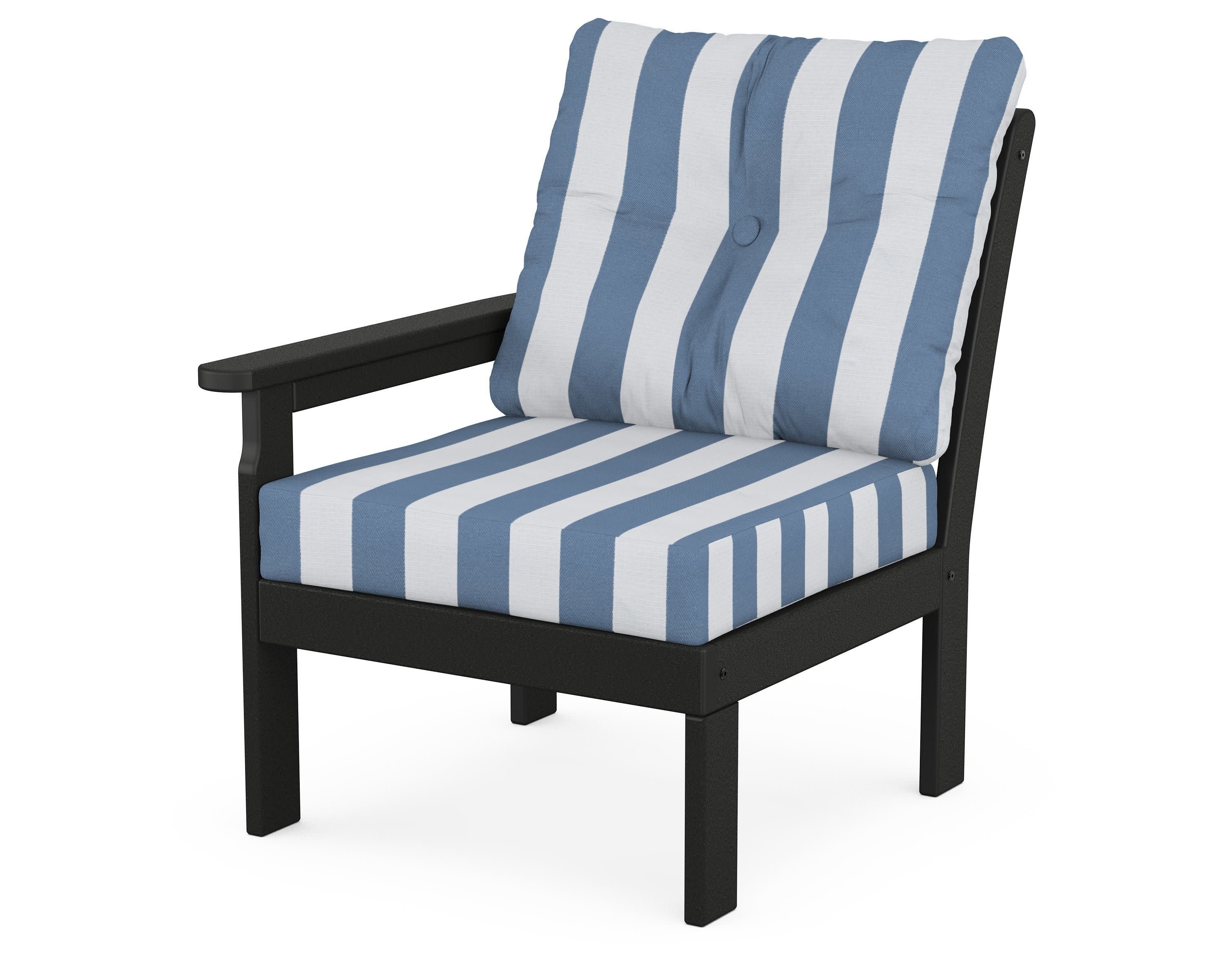 Vineyard Modular Left Arm Chair in Black / Cabana Stripe Sky Blue