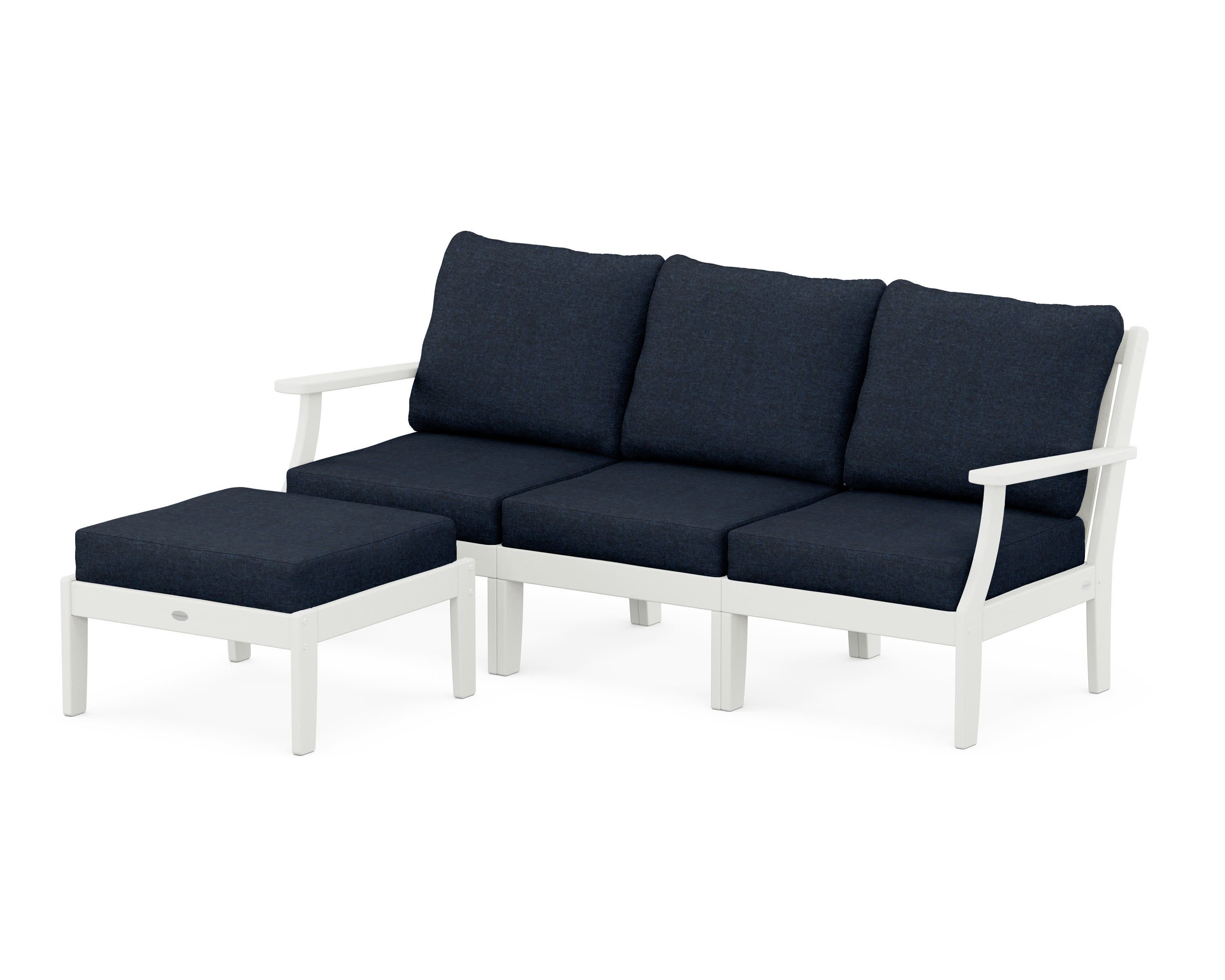 Braxton Modular 4-Piece Deep Seating Set with Ottoman in Vintage White / Marine Indigo