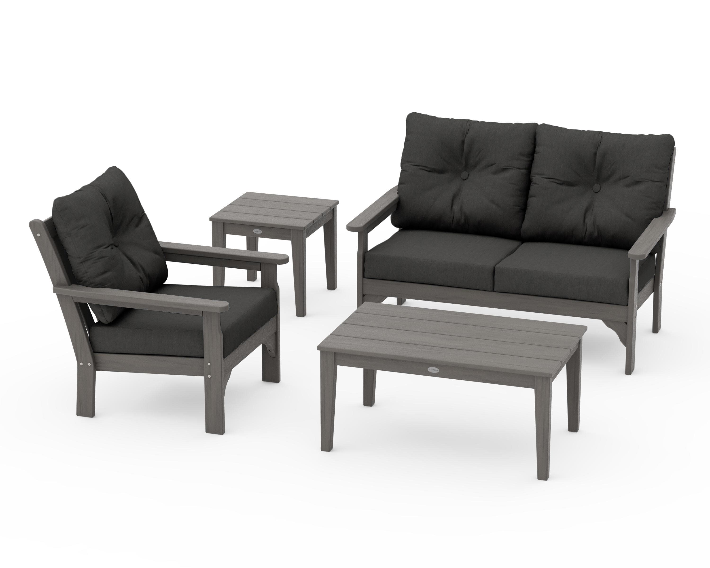Vineyard 4-Piece Deep Seating Set in Driftwood / Spectrum Carbon