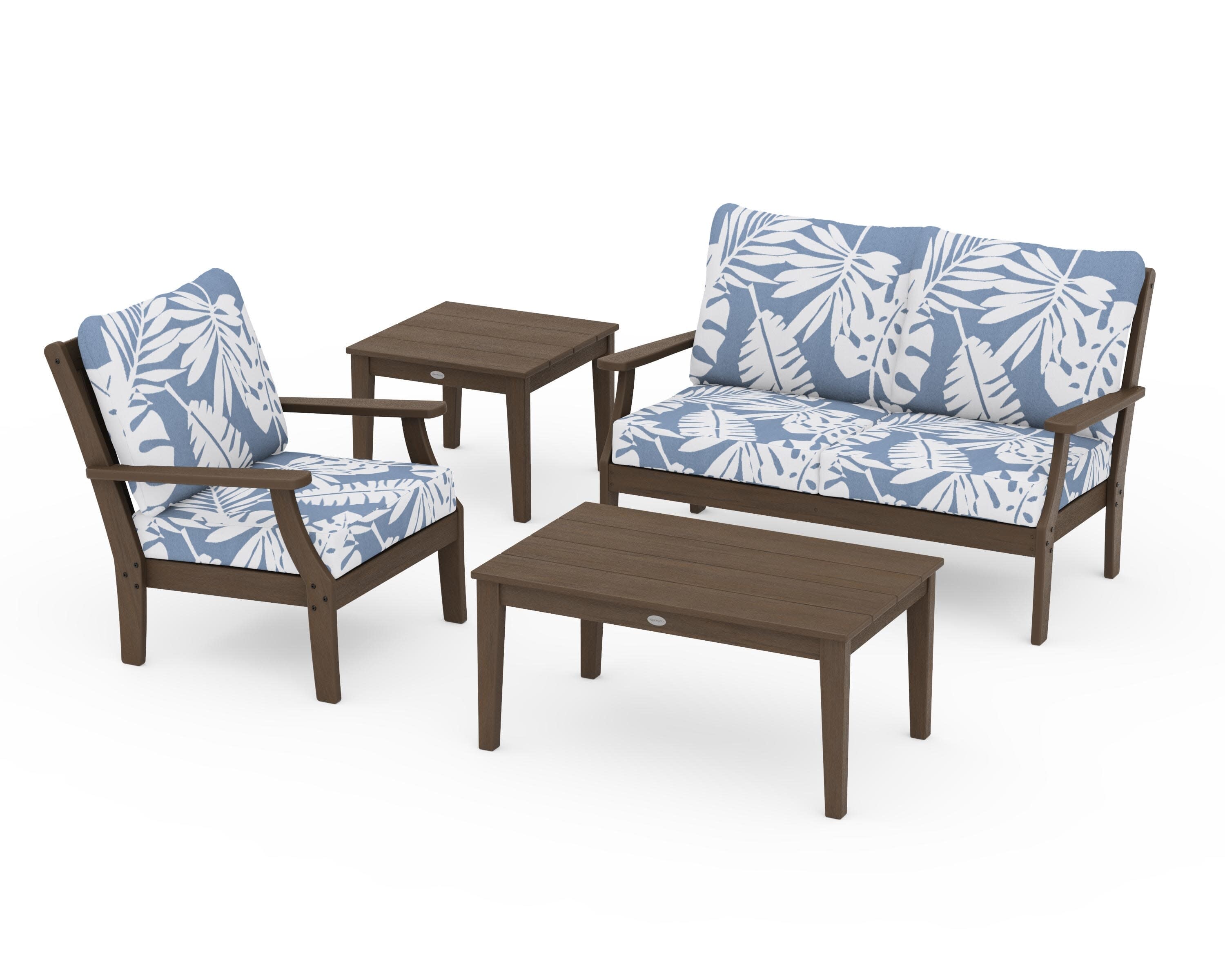 Braxton 4-Piece Deep Seating Set in Kona / Leaf Sky Blue