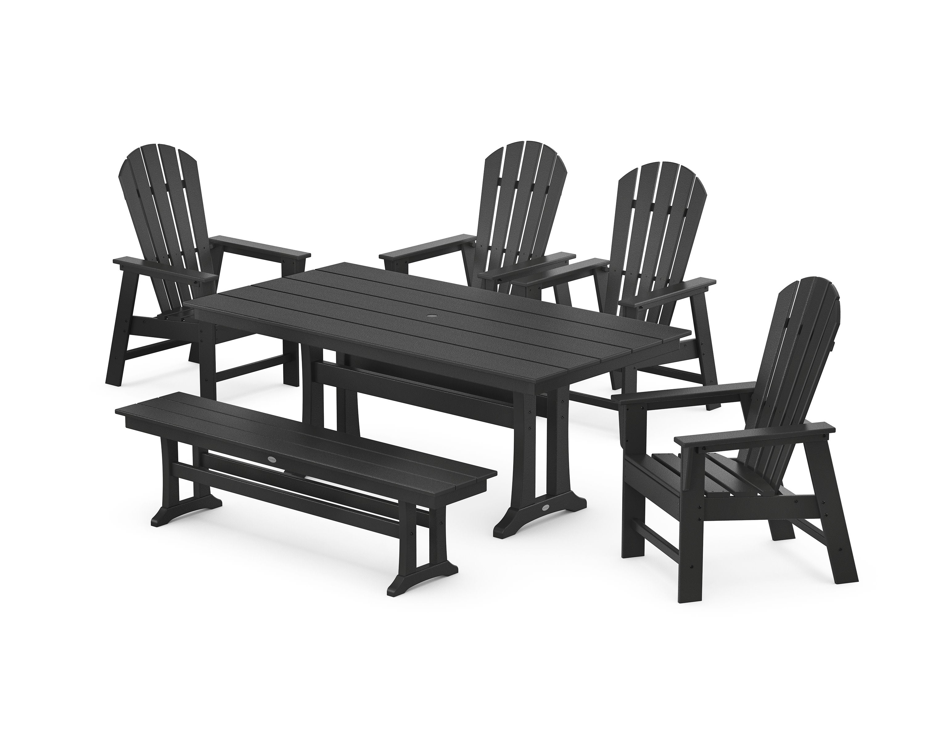 South Beach 6-Piece Farmhouse Dining Set with Trestle Legs and Bench in Black