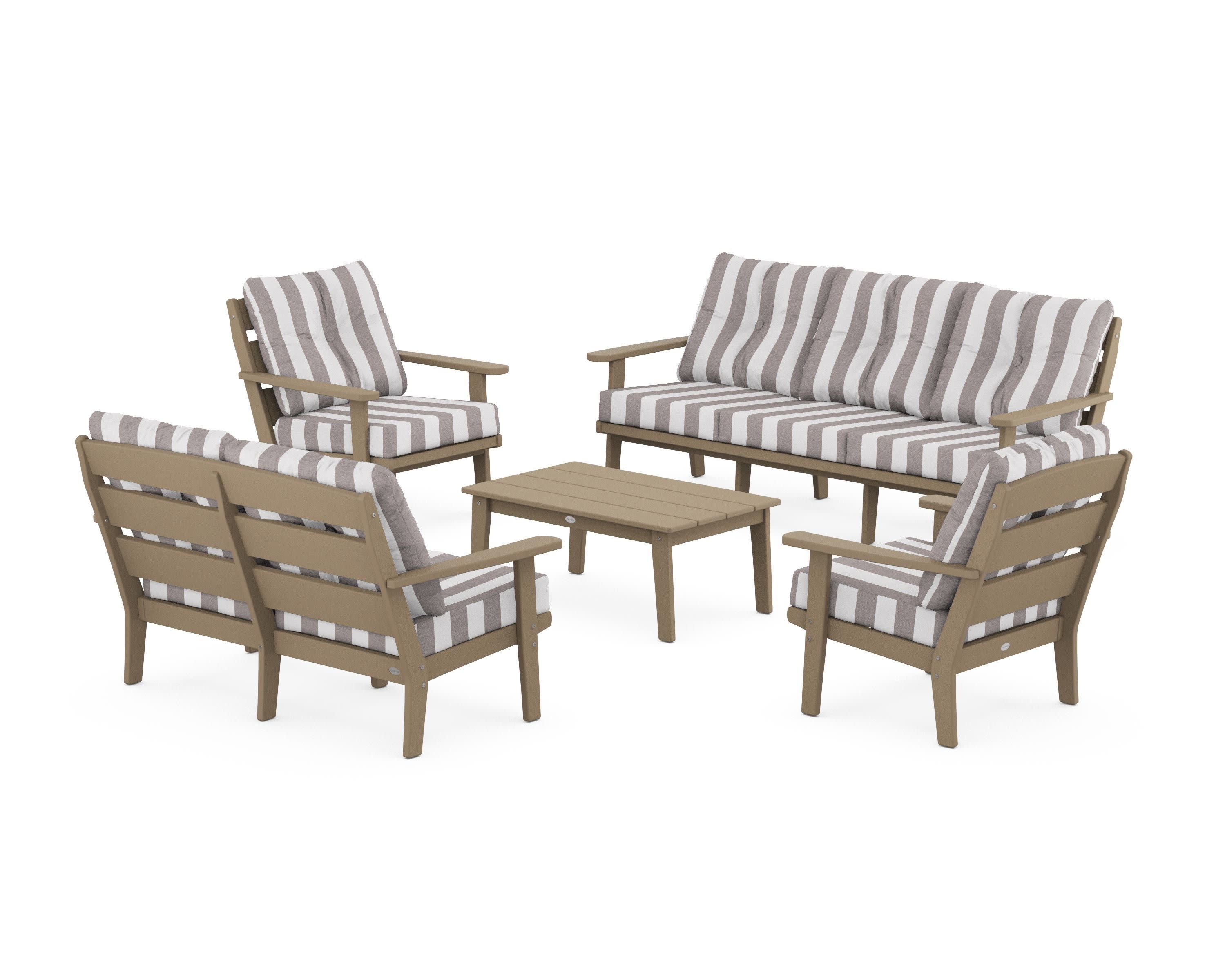 Lakeside 5-Piece Lounge Sofa Set in Vintage Sahara / Cabana Stripe Grey Mist