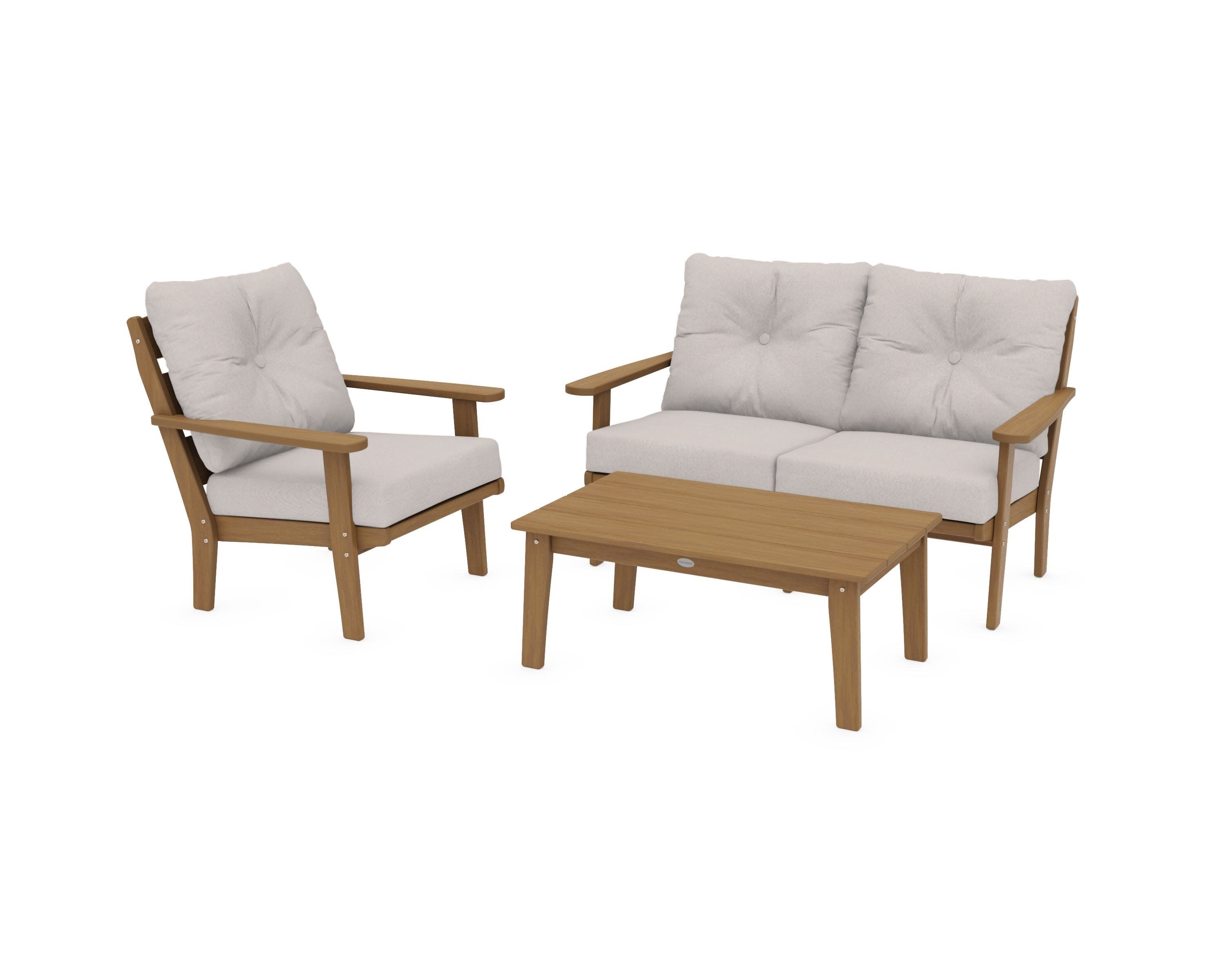 Lakeside 3-Piece Deep Seating Set in Natural / Dune Burlap