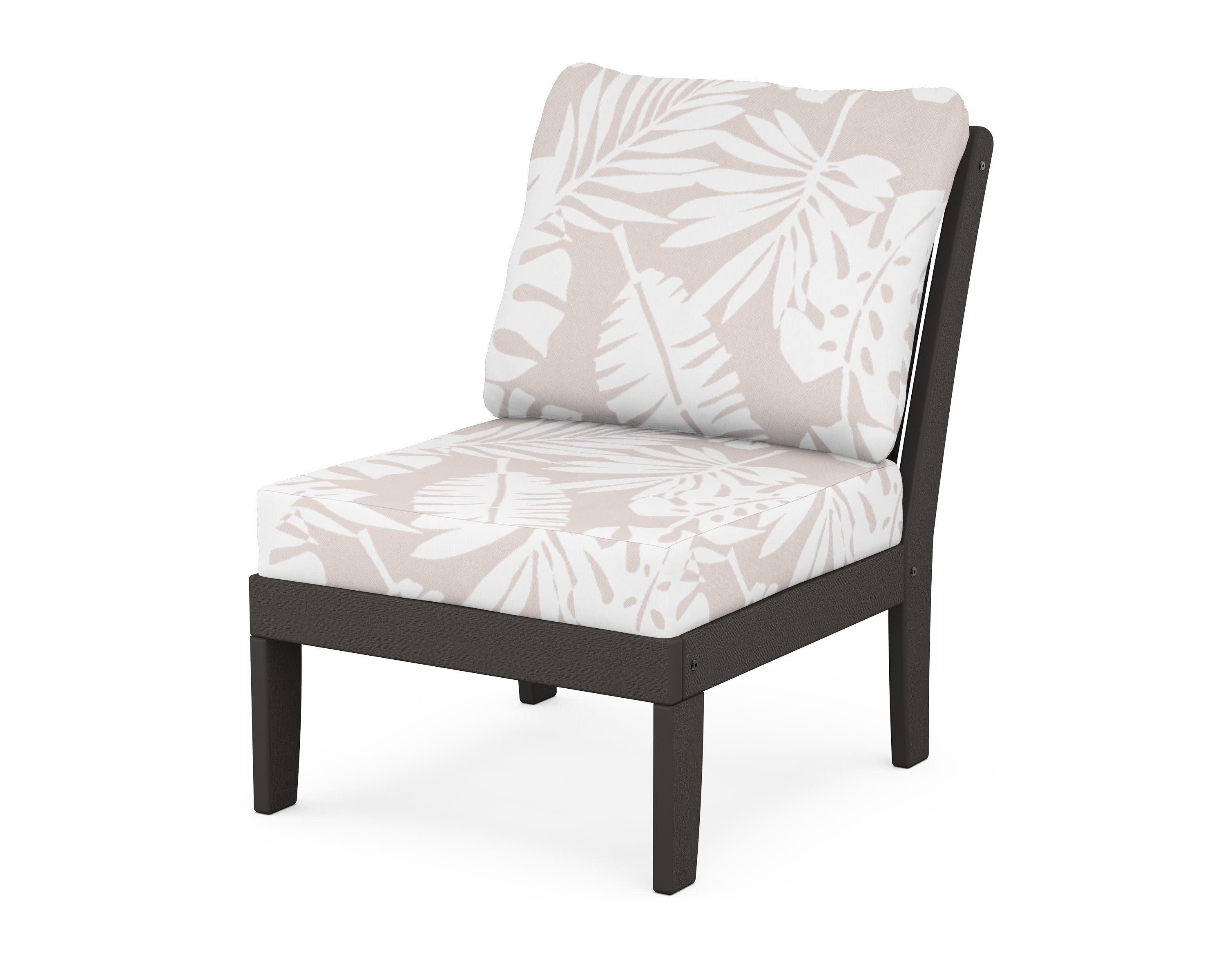 Braxton Modular Armless Chair in Vintage Coffee / Leaf Dune Burlap
