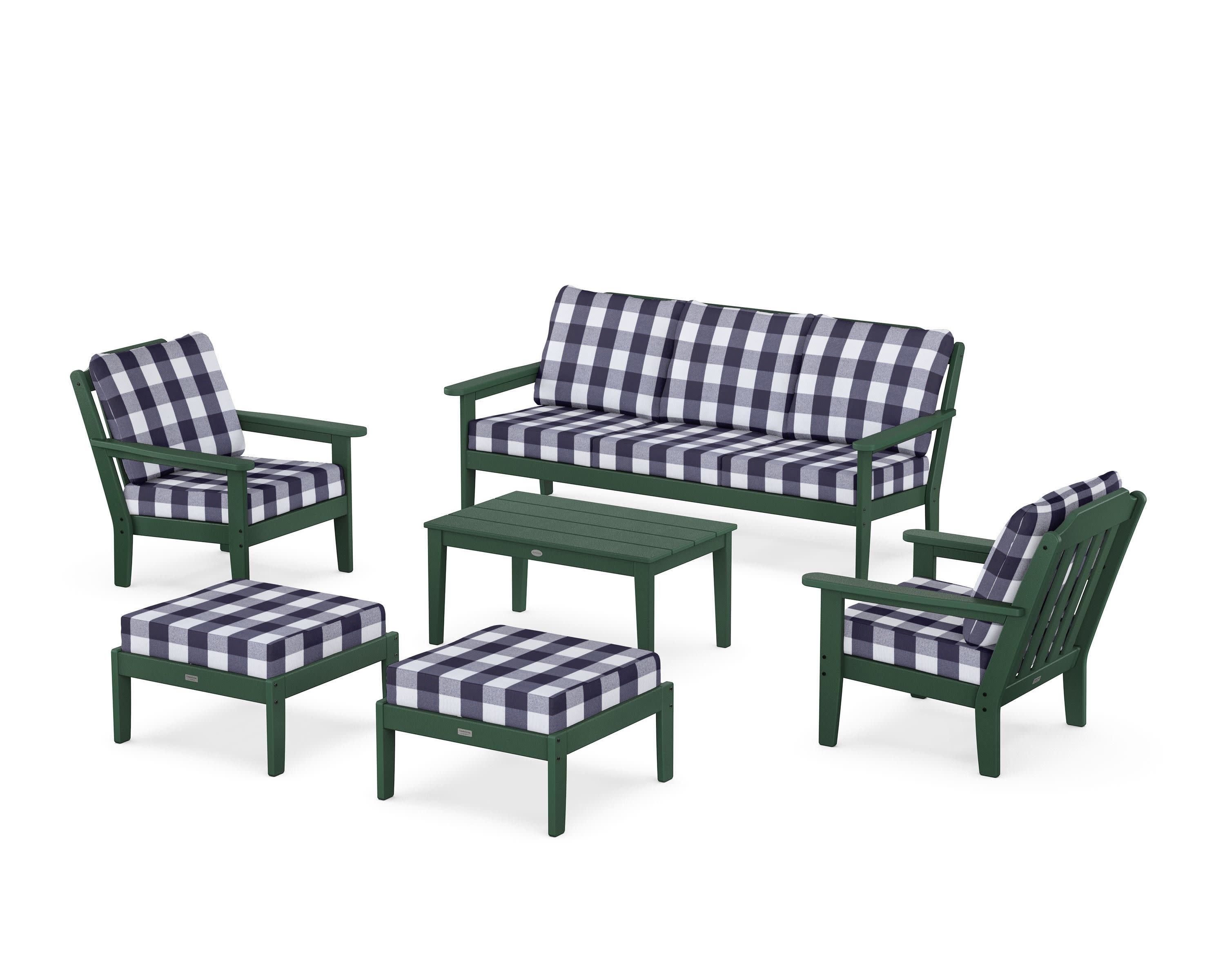 Cottage 6-Piece Lounge Sofa Set in Green / Buffalo Plaid Navy