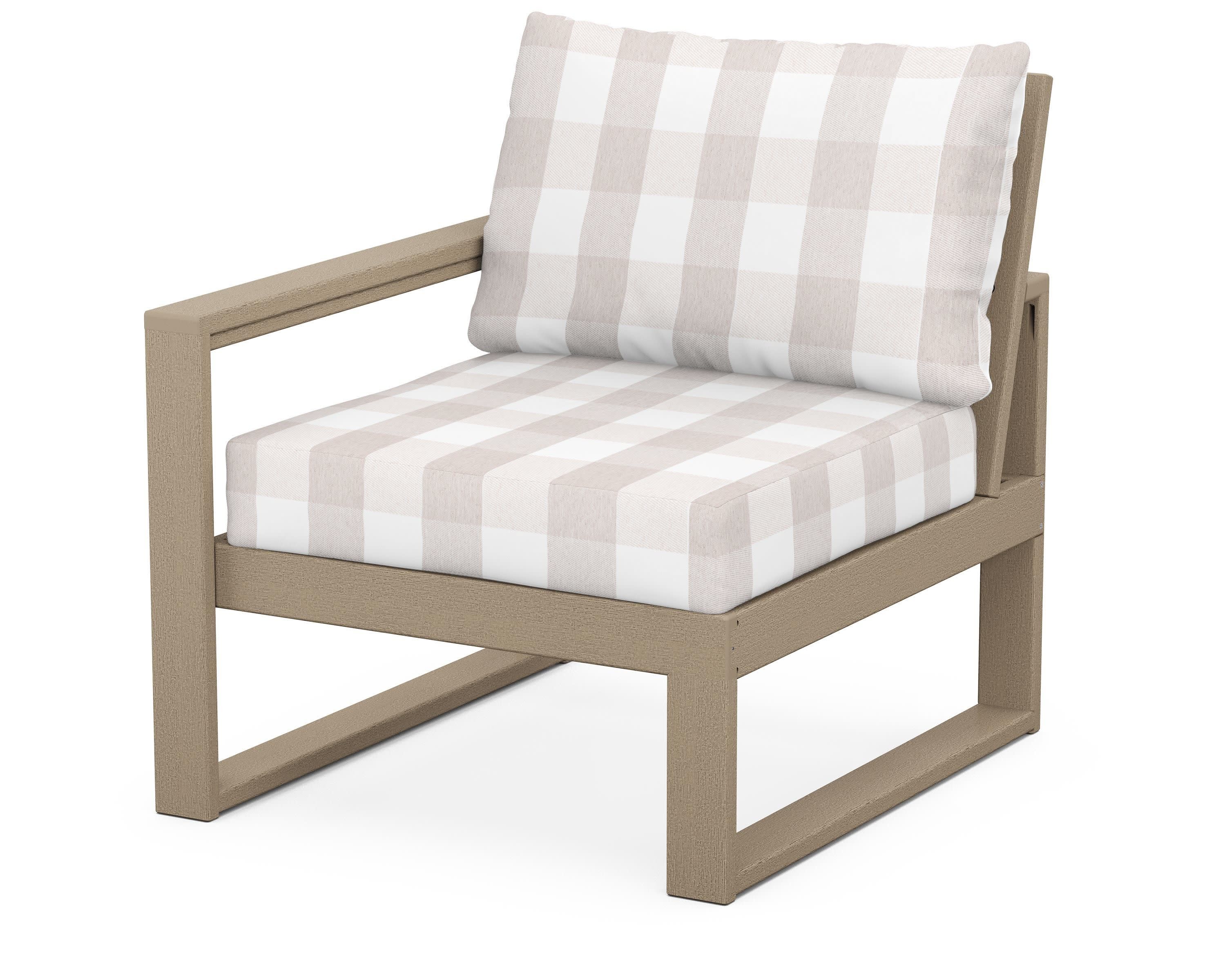 EDGE Modular Left Arm Chair in Vintage Sahara / Buffalo Plaid Dune Burlap