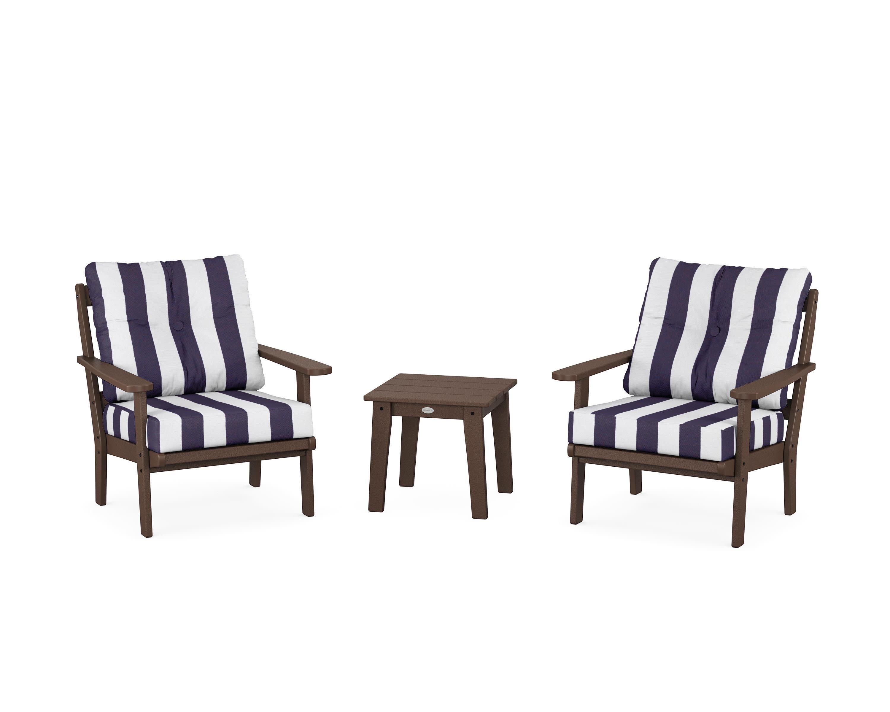 Mission 3-Piece Deep Seating Set in Mahogany / Cabana Stripe Navy