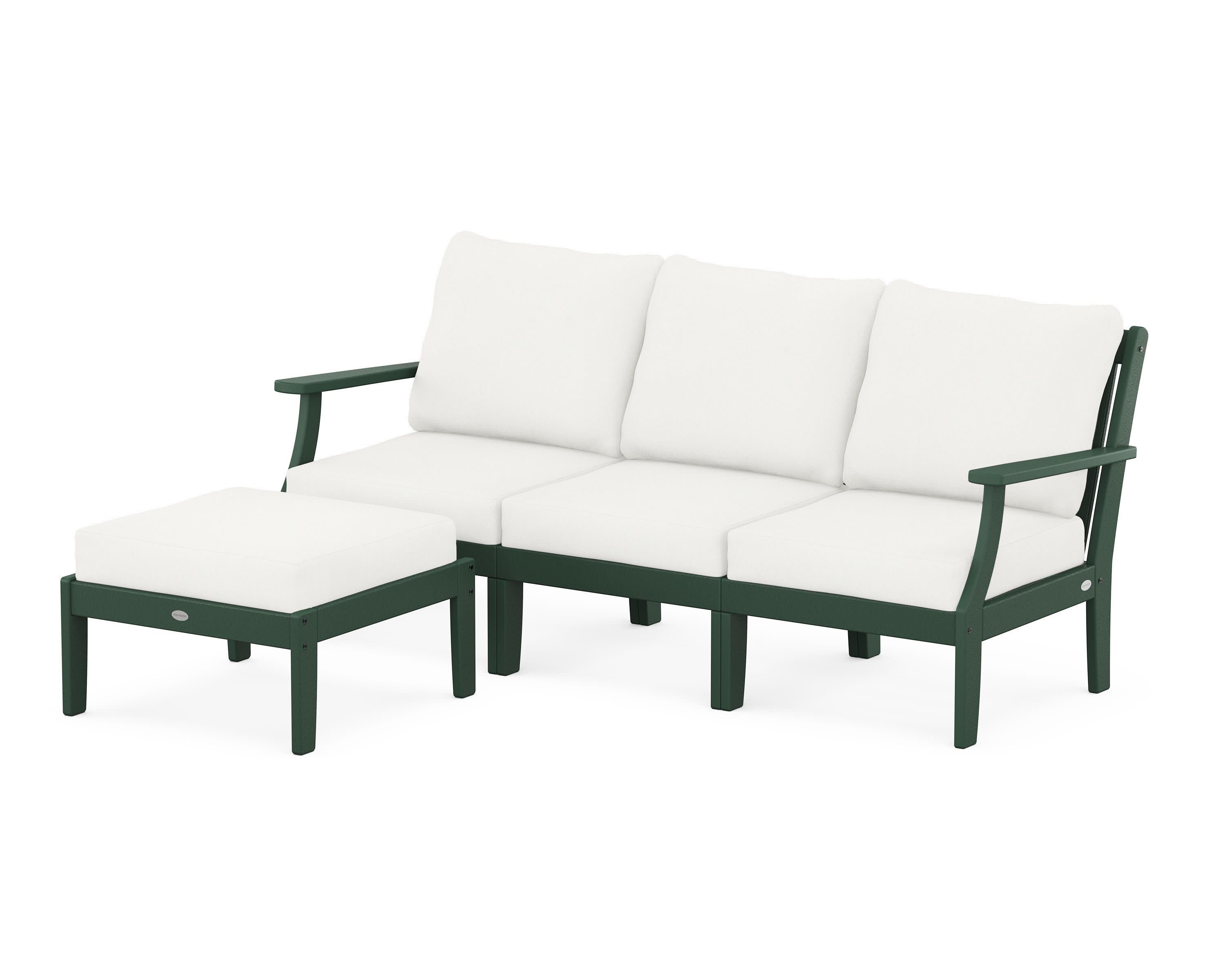 Braxton Modular 4-Piece Deep Seating Set with Ottoman in Green / Natural Linen